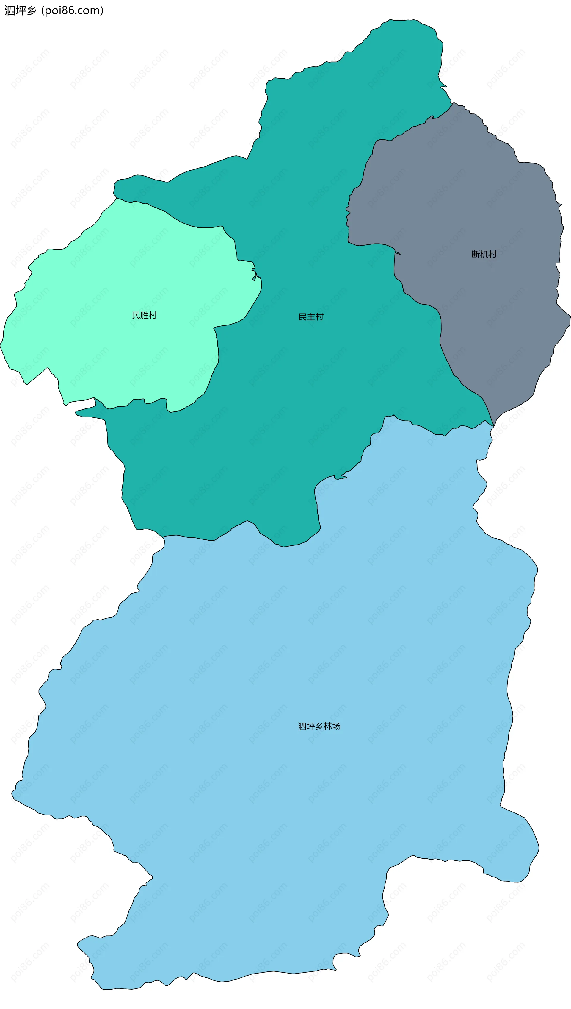 泗坪乡边界地图(五级行政区划)