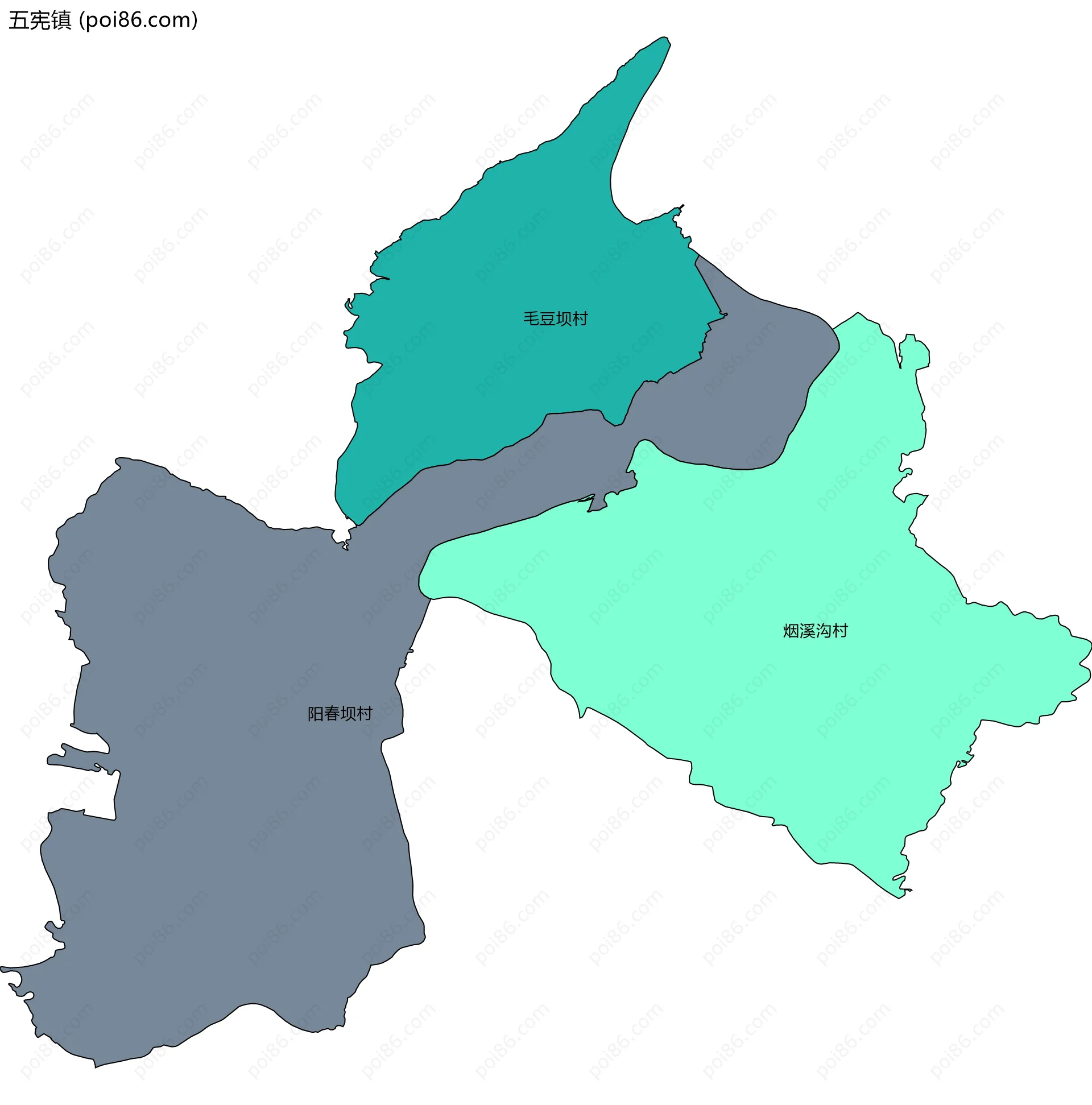 五宪镇边界地图(五级行政区划)