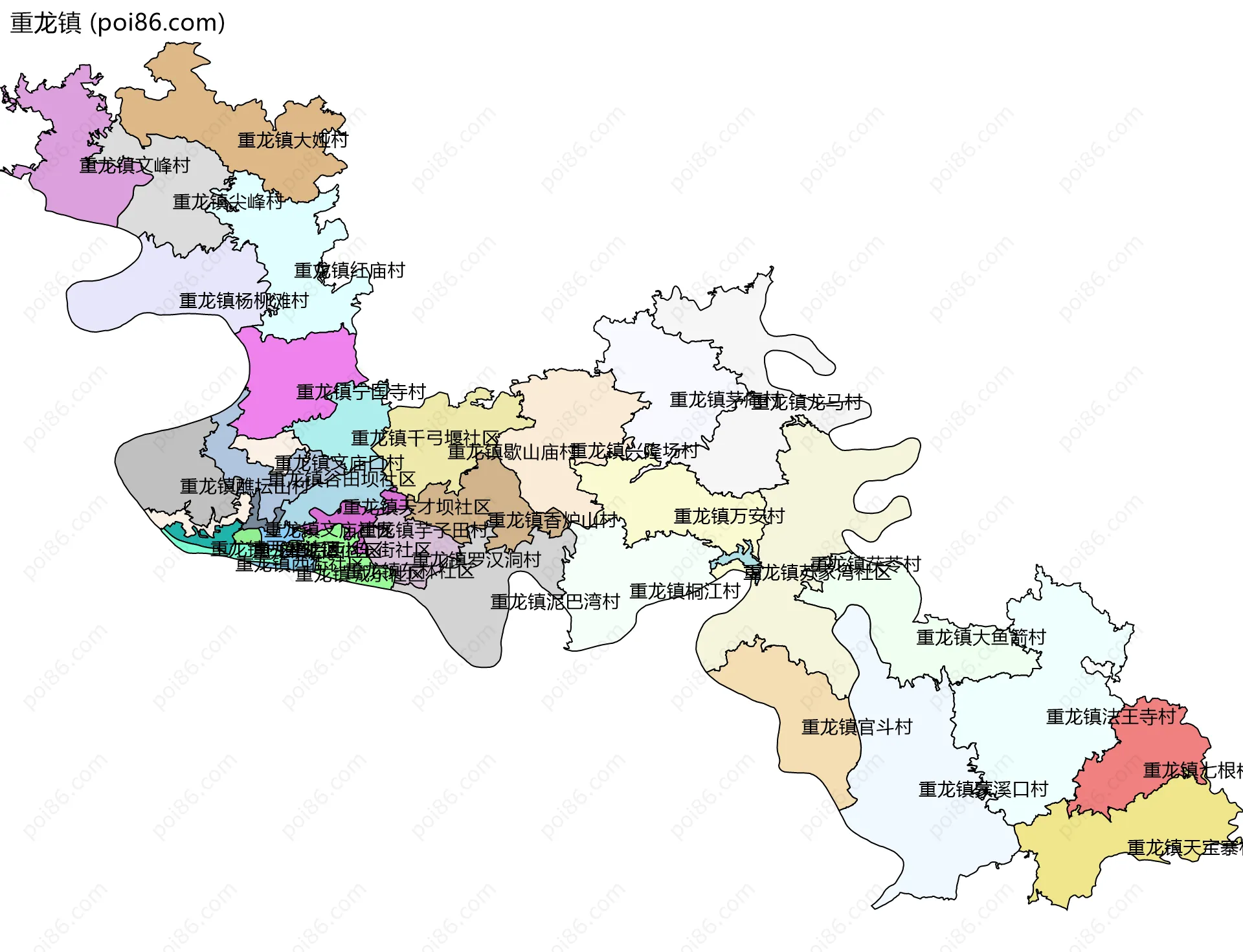重龙镇边界地图(五级行政区划)