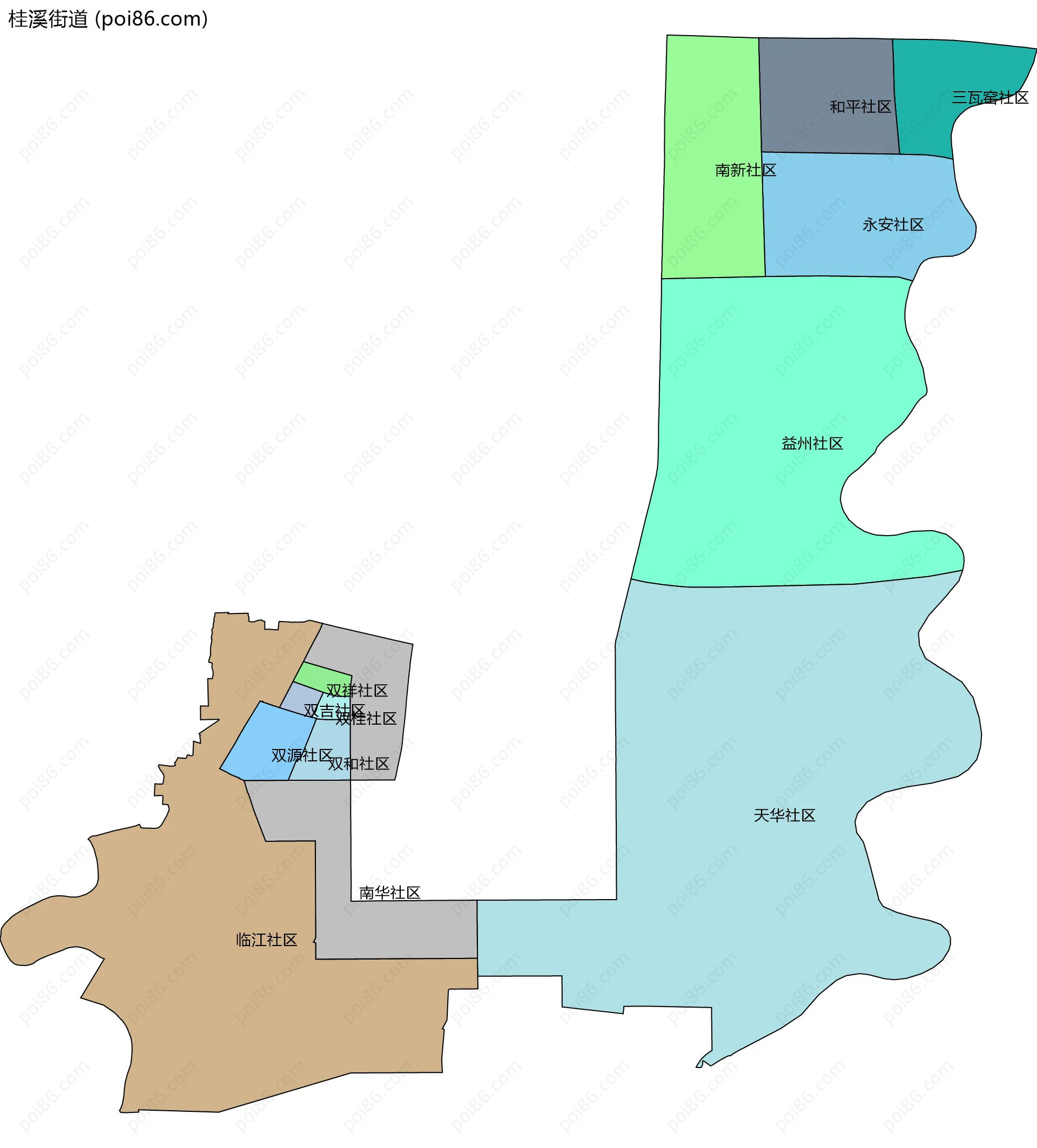 桂溪街道边界地图(五级行政区划)