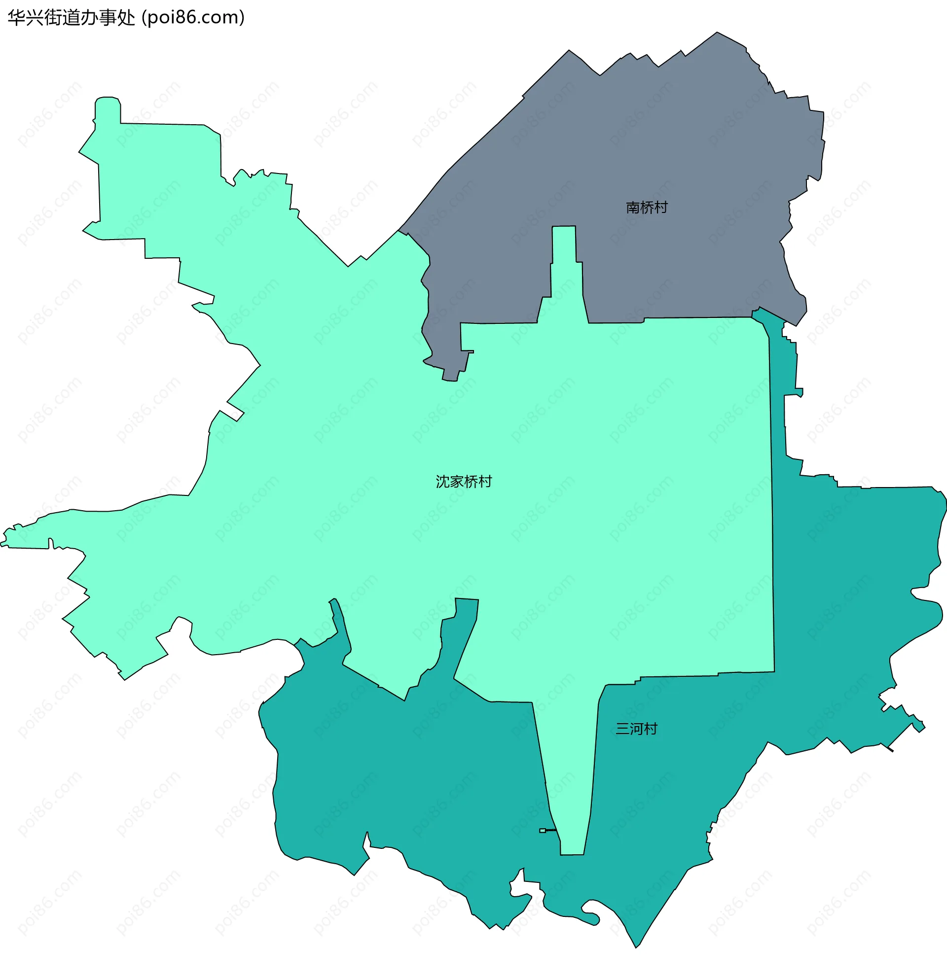 华兴街道办事处边界地图(五级行政区划)