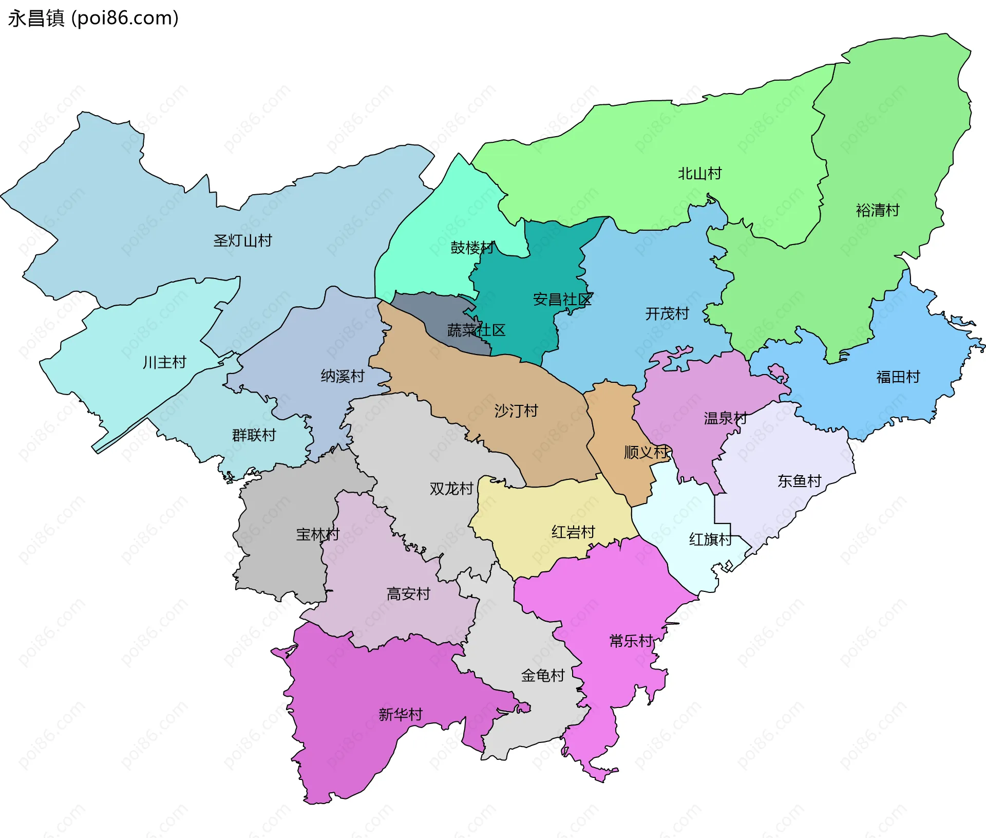 永昌镇边界地图(五级行政区划)