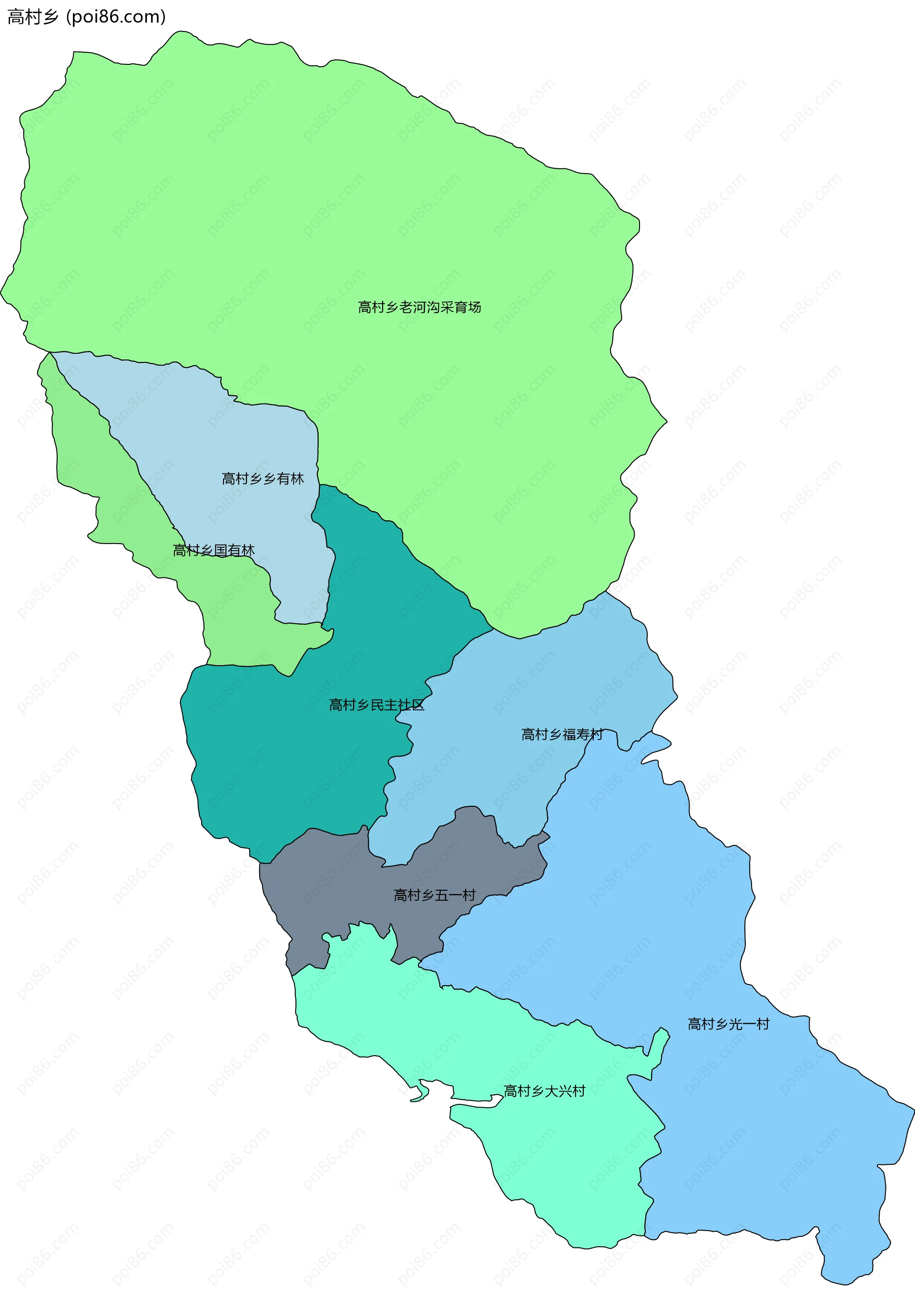 高村乡边界地图(五级行政区划)