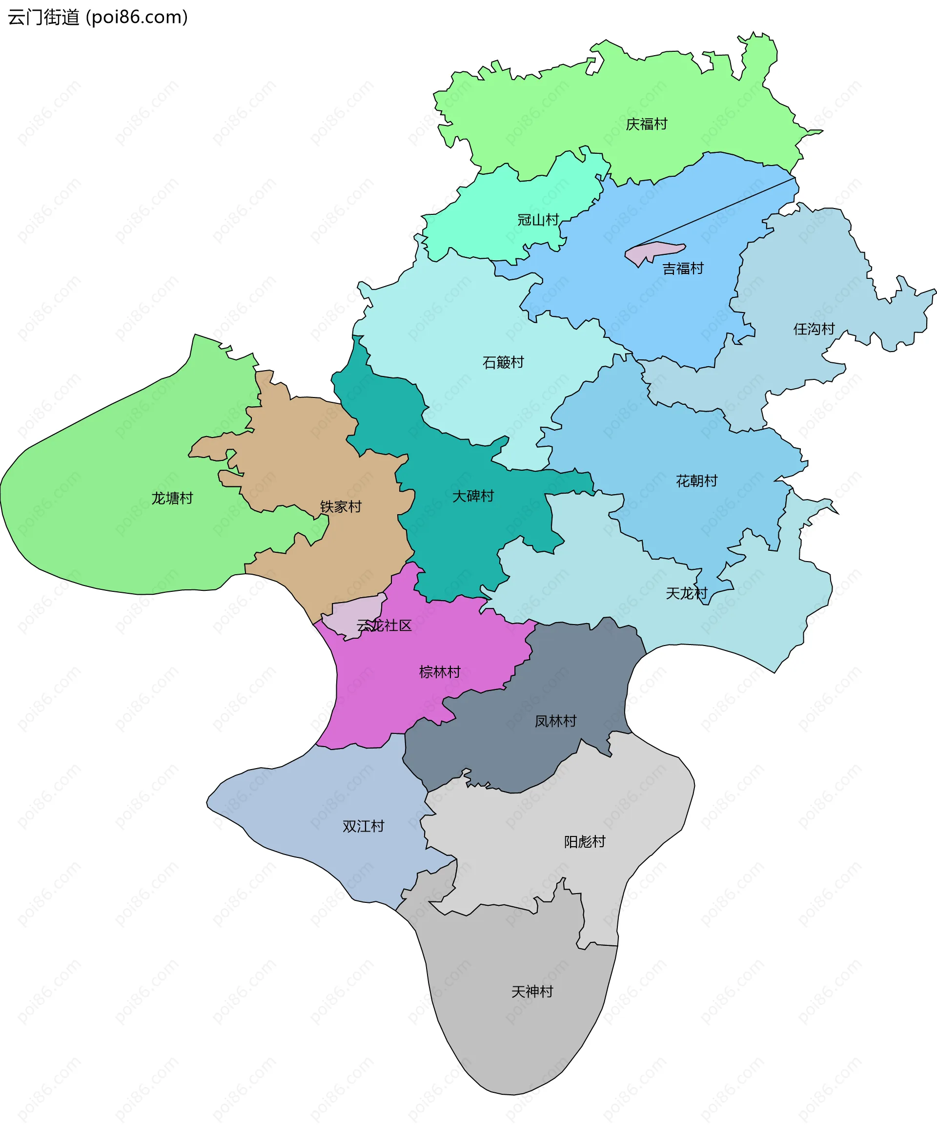 云门街道边界地图(五级行政区划)