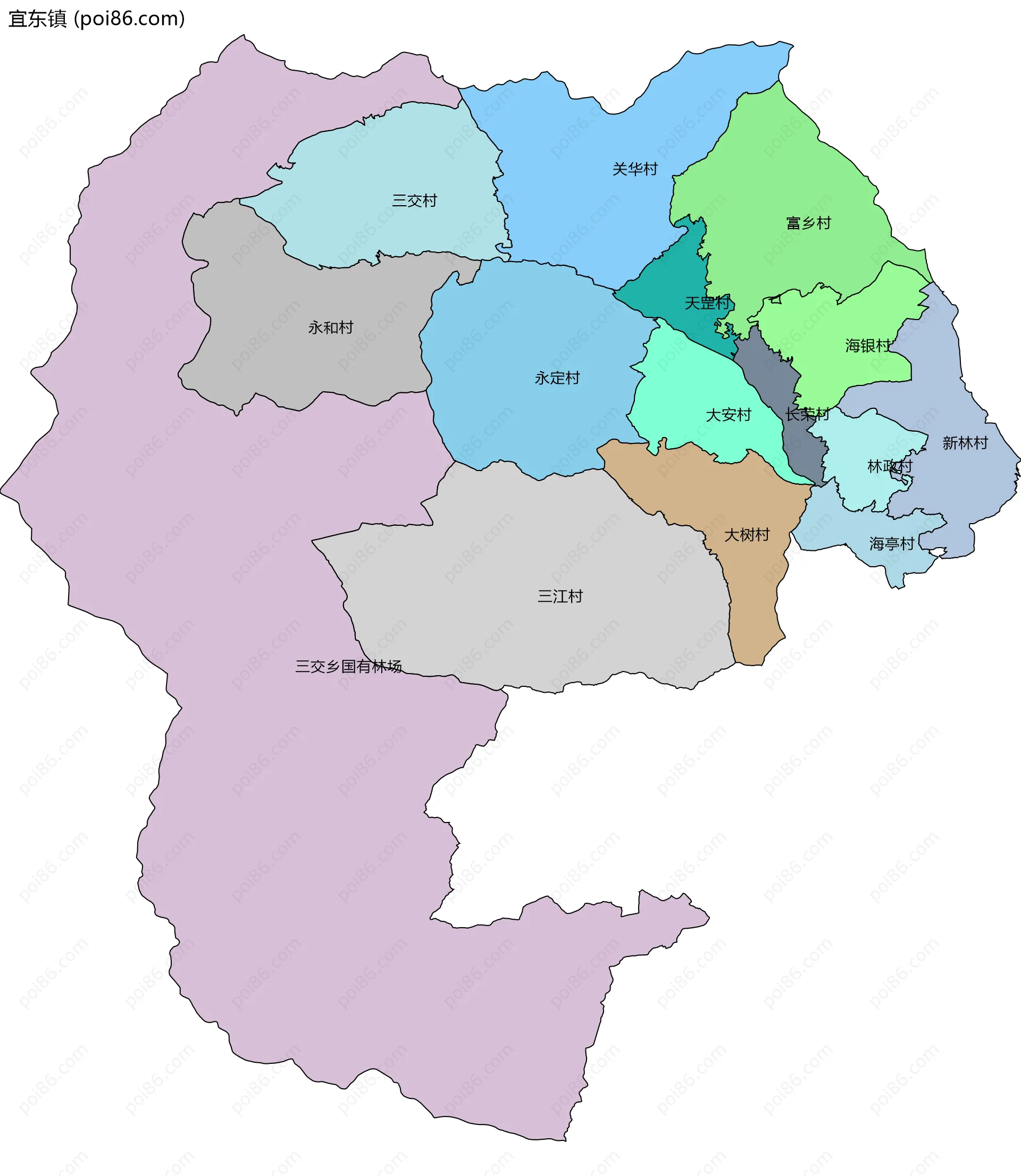 宜东镇边界地图(五级行政区划)