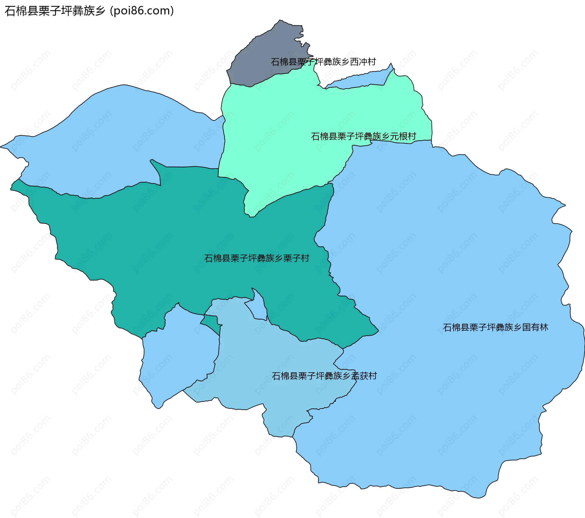 石棉县栗子坪彝族乡边界地图(五级行政区划)