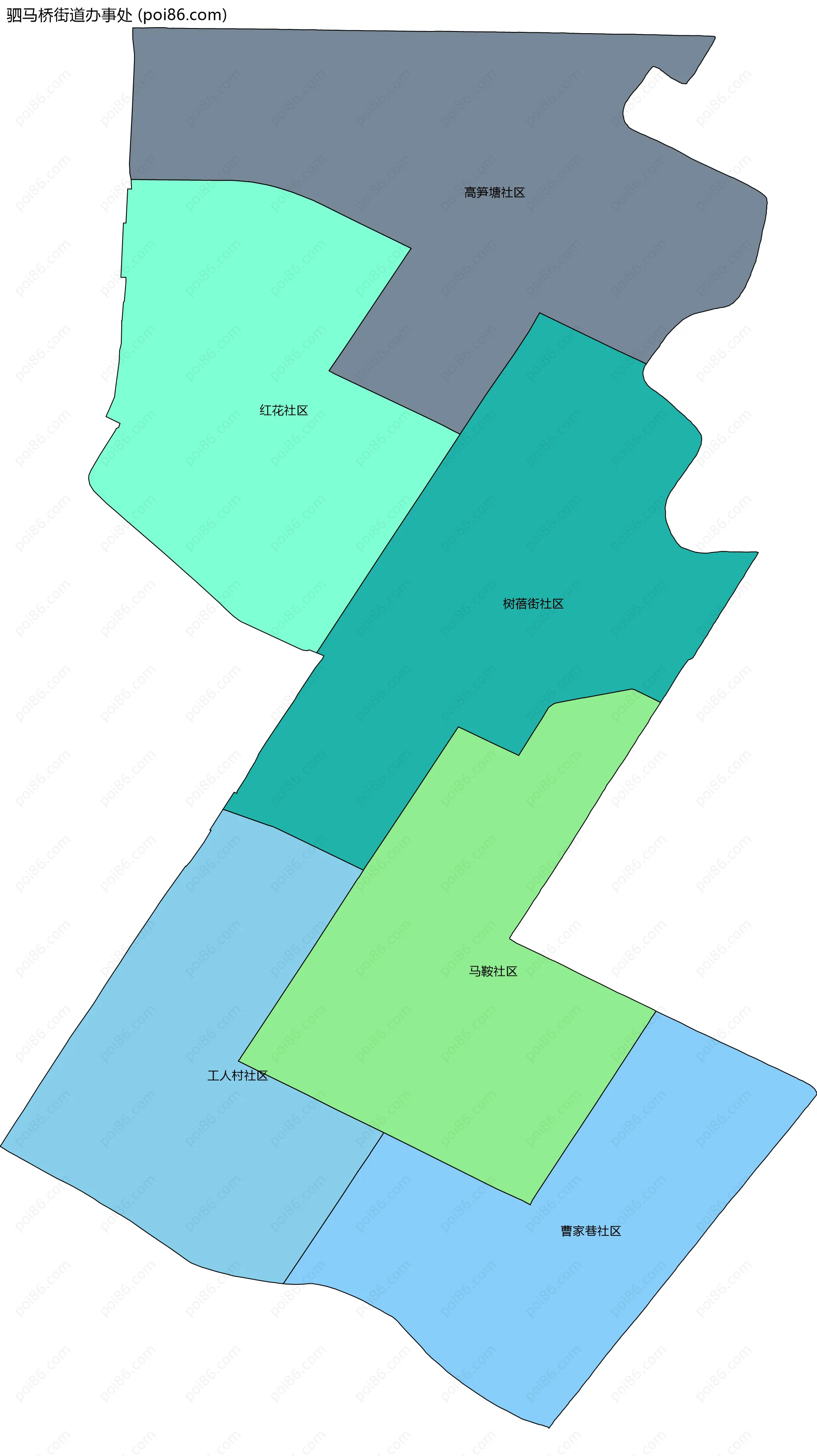 驷马桥街道办事处边界地图(五级行政区划)