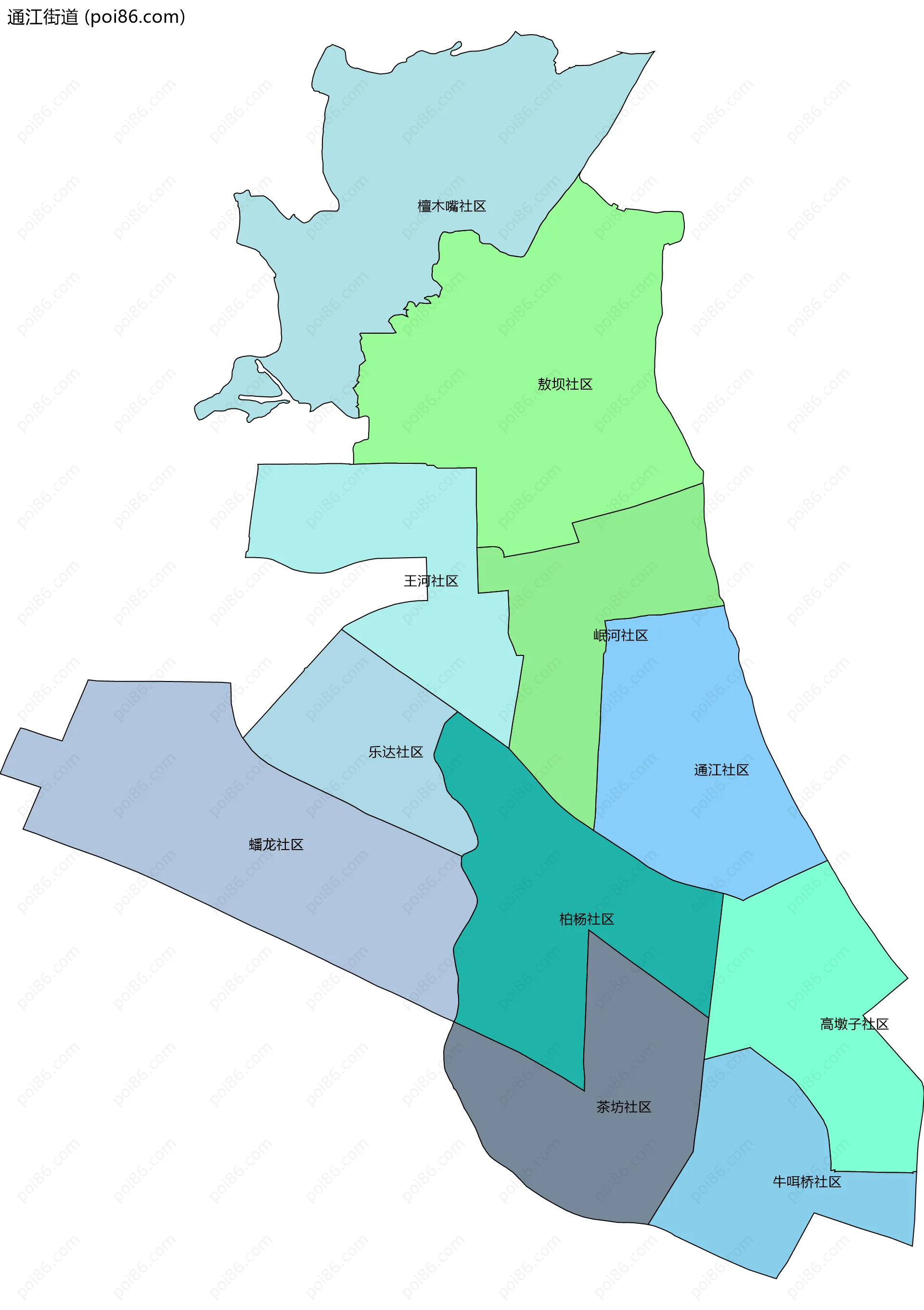 通江街道边界地图(五级行政区划)