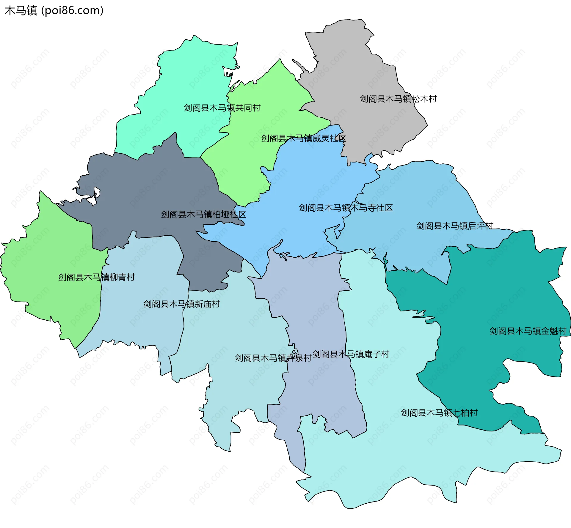 木马镇边界地图(五级行政区划)