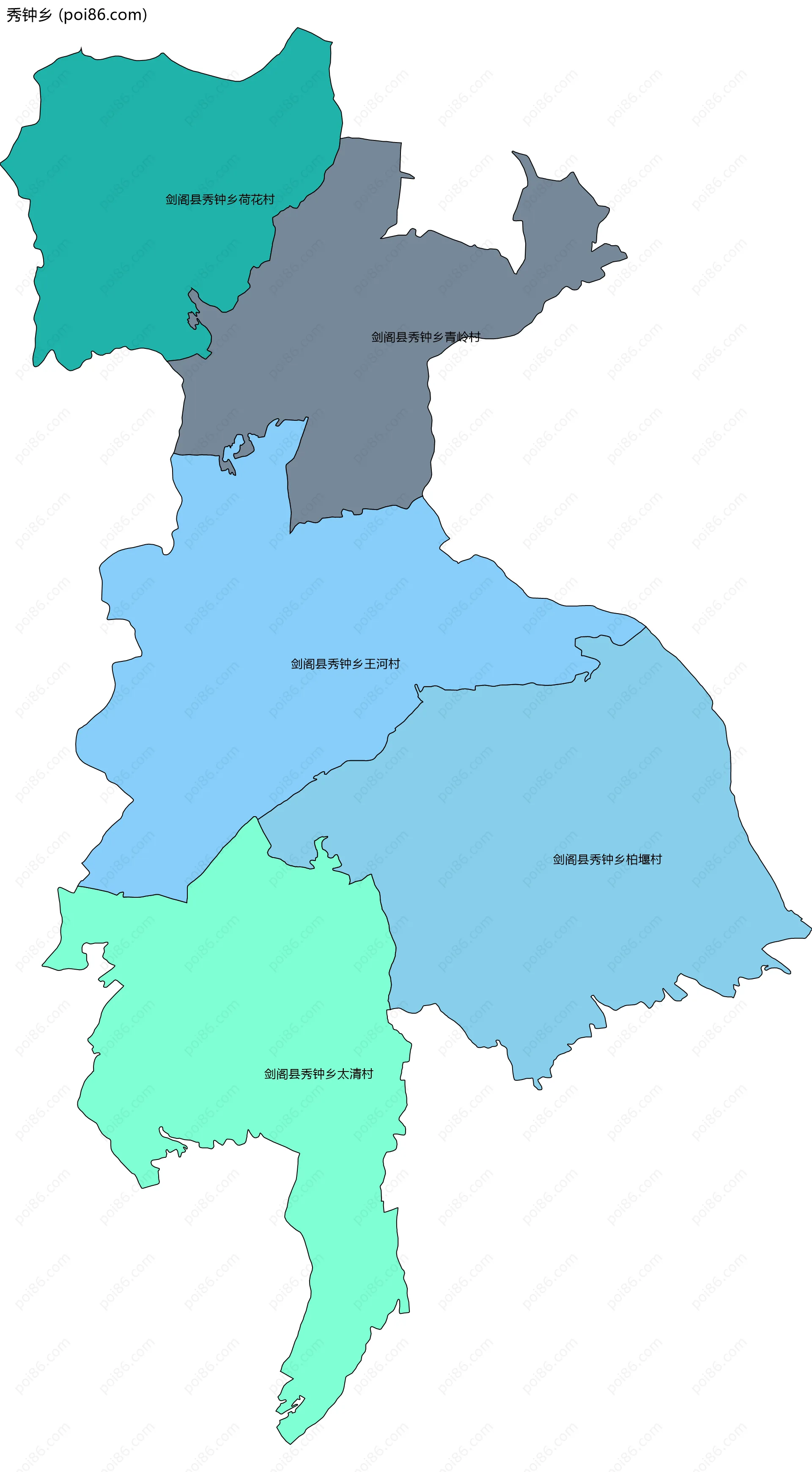 秀钟乡边界地图(五级行政区划)