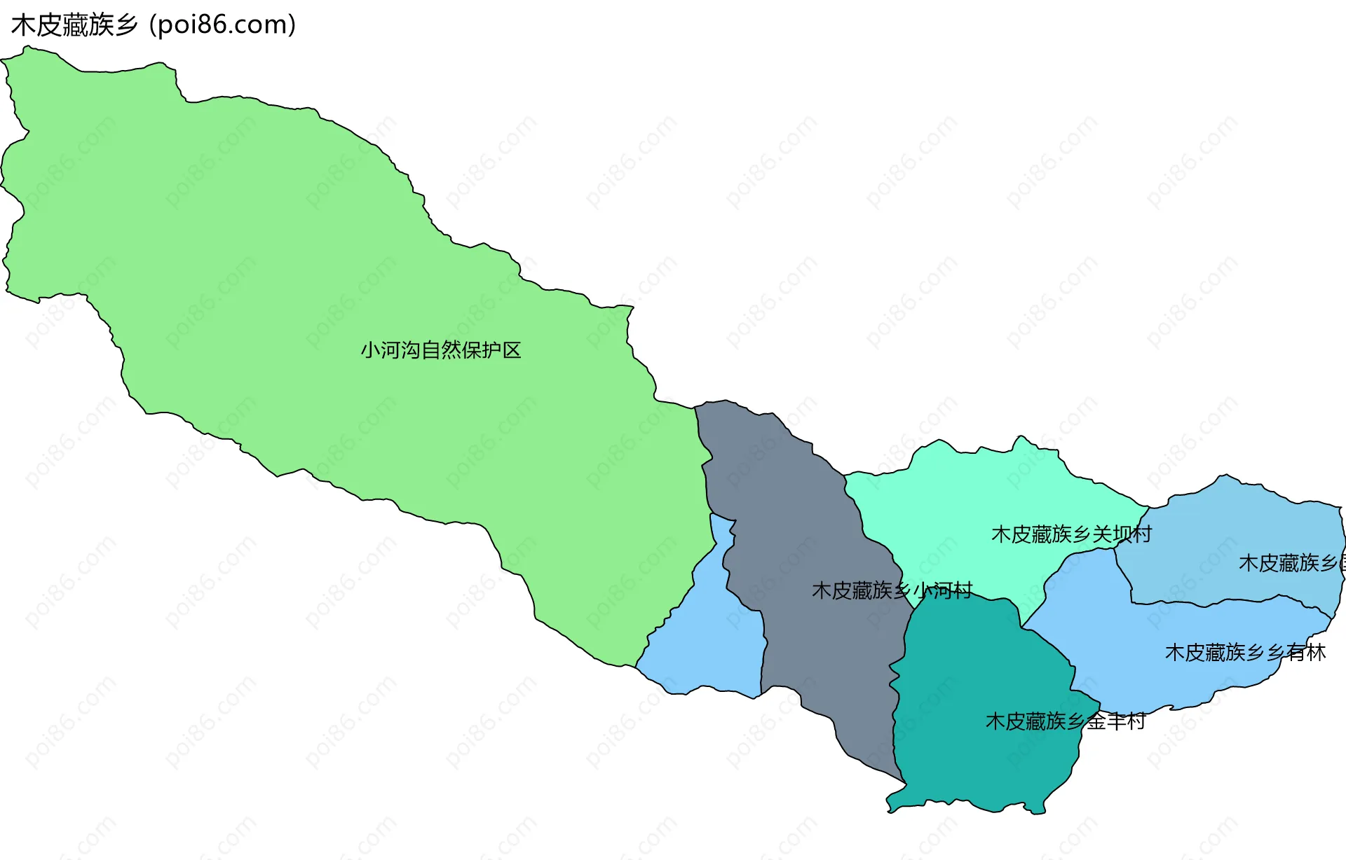 木皮藏族乡边界地图(五级行政区划)