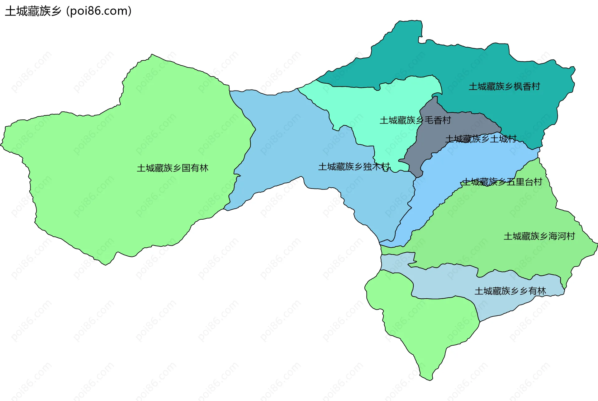 土城藏族乡边界地图(五级行政区划)