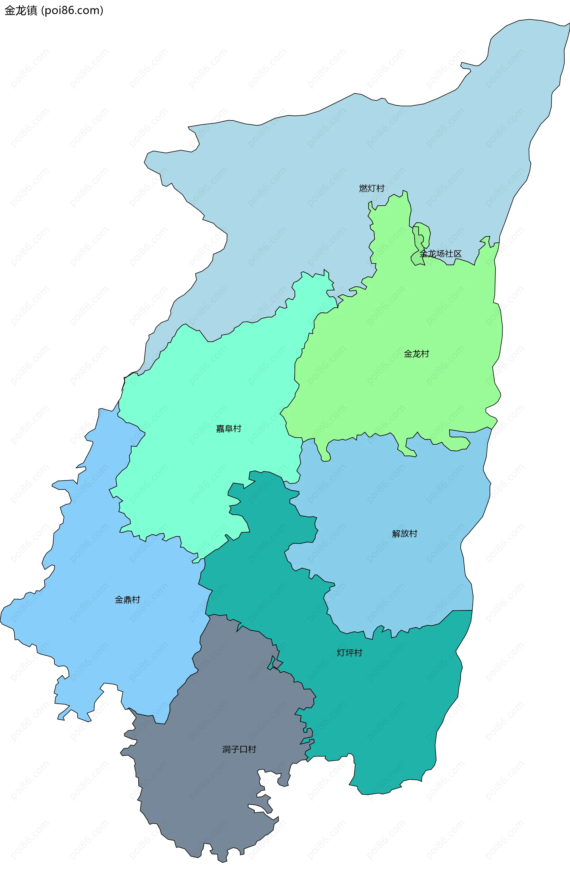 金龙镇边界地图(五级行政区划)