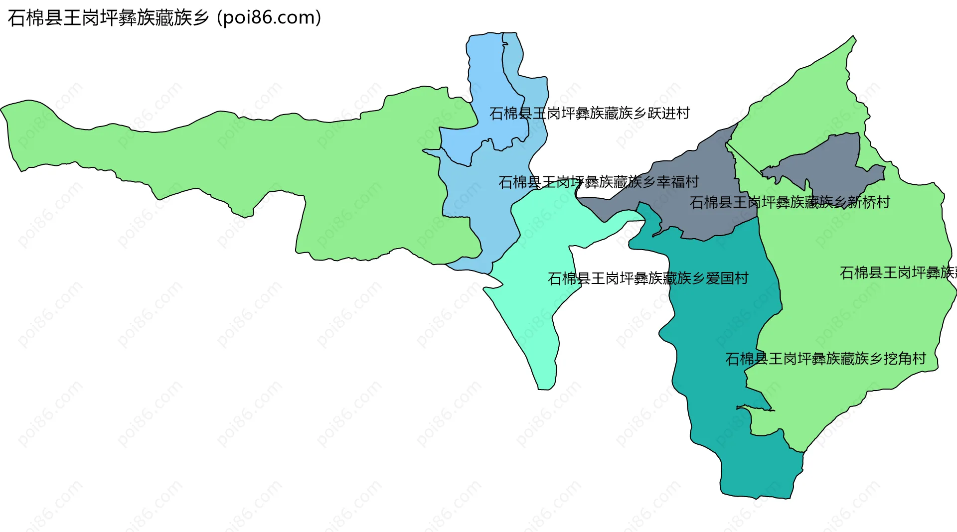 石棉县王岗坪彝族藏族乡边界地图(五级行政区划)