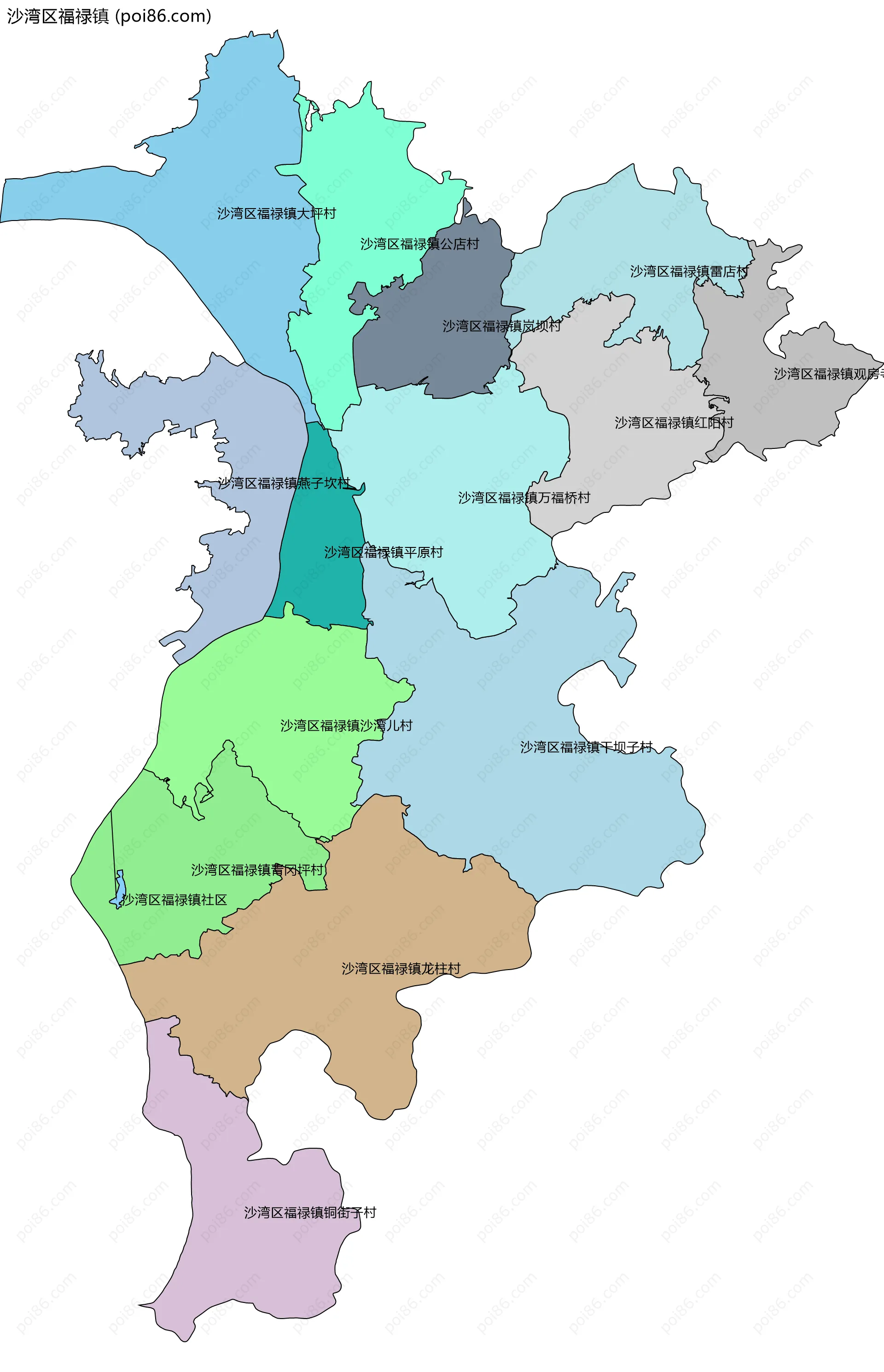 沙湾区福禄镇边界地图(五级行政区划)