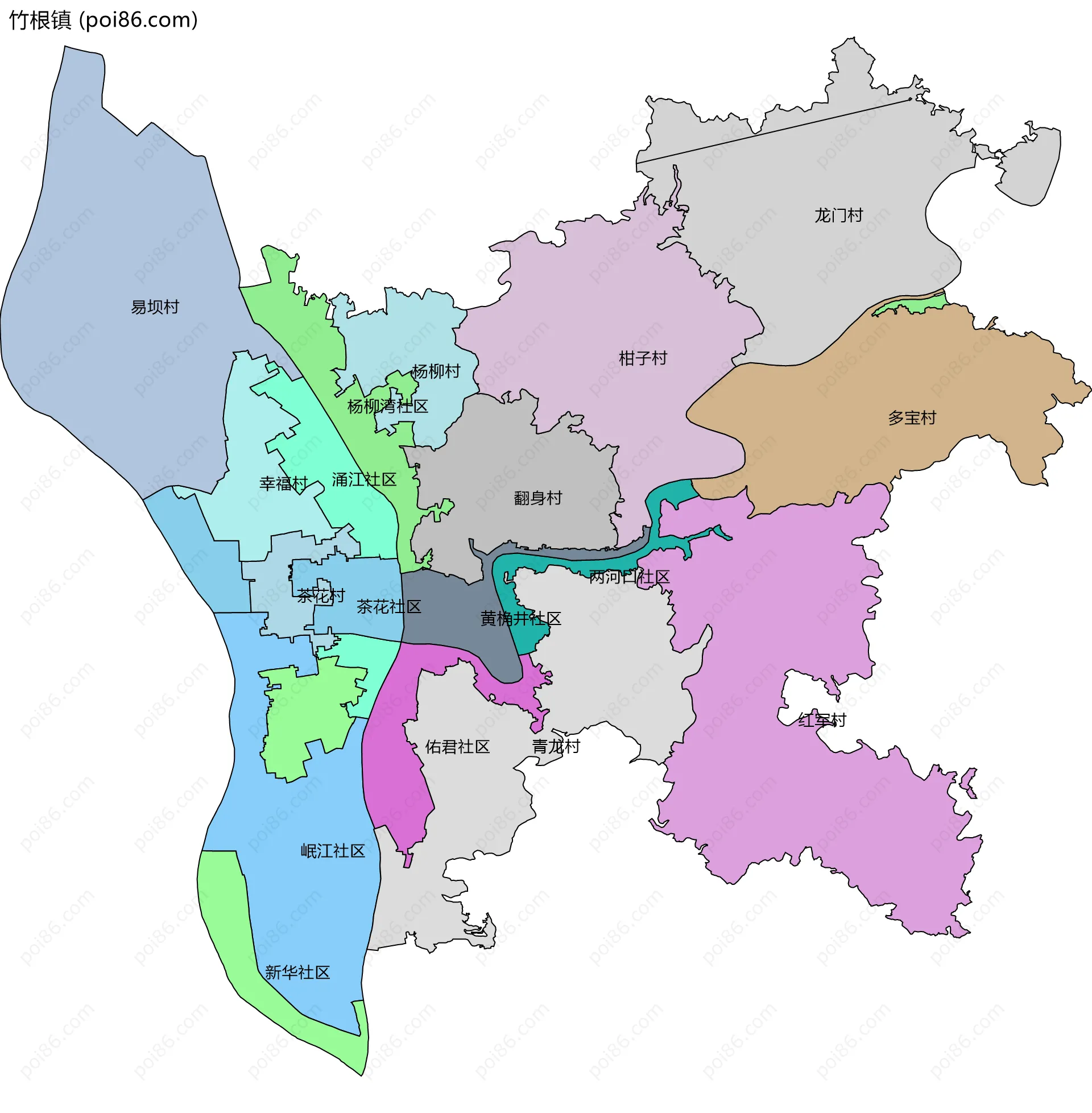 竹根镇边界地图(五级行政区划)