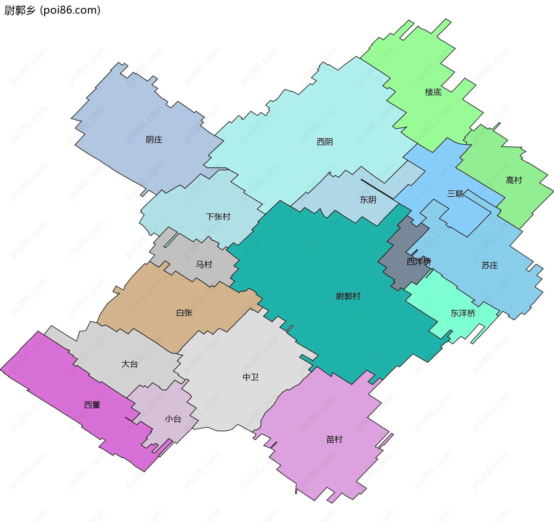 尉郭乡边界地图(五级行政区划)