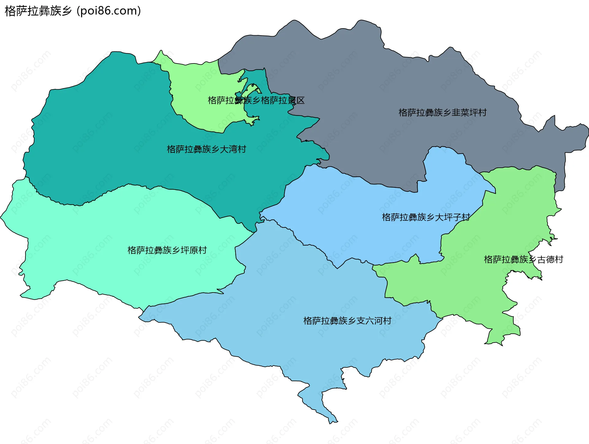 格萨拉彝族乡边界地图(五级行政区划)