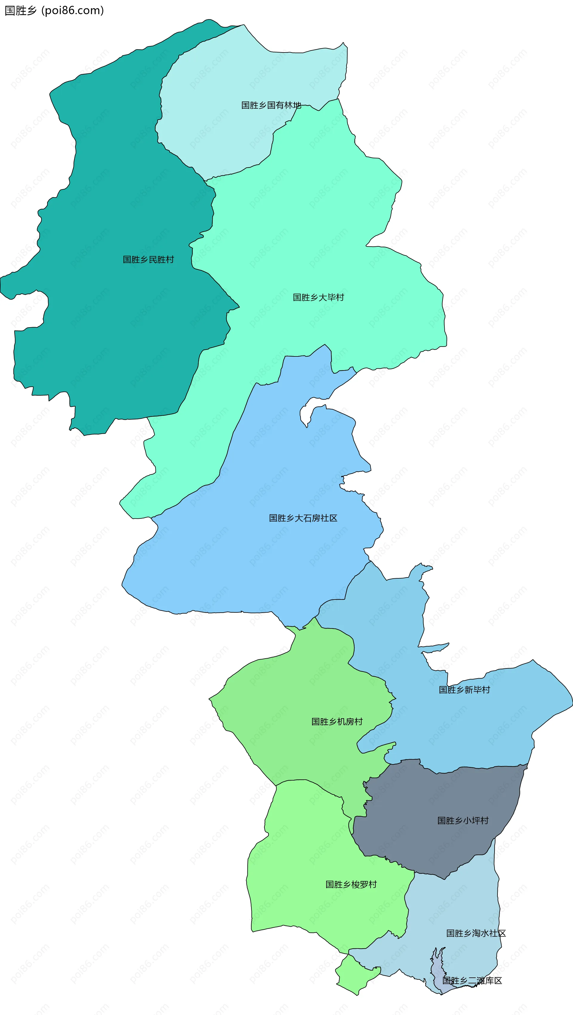 国胜乡边界地图(五级行政区划)