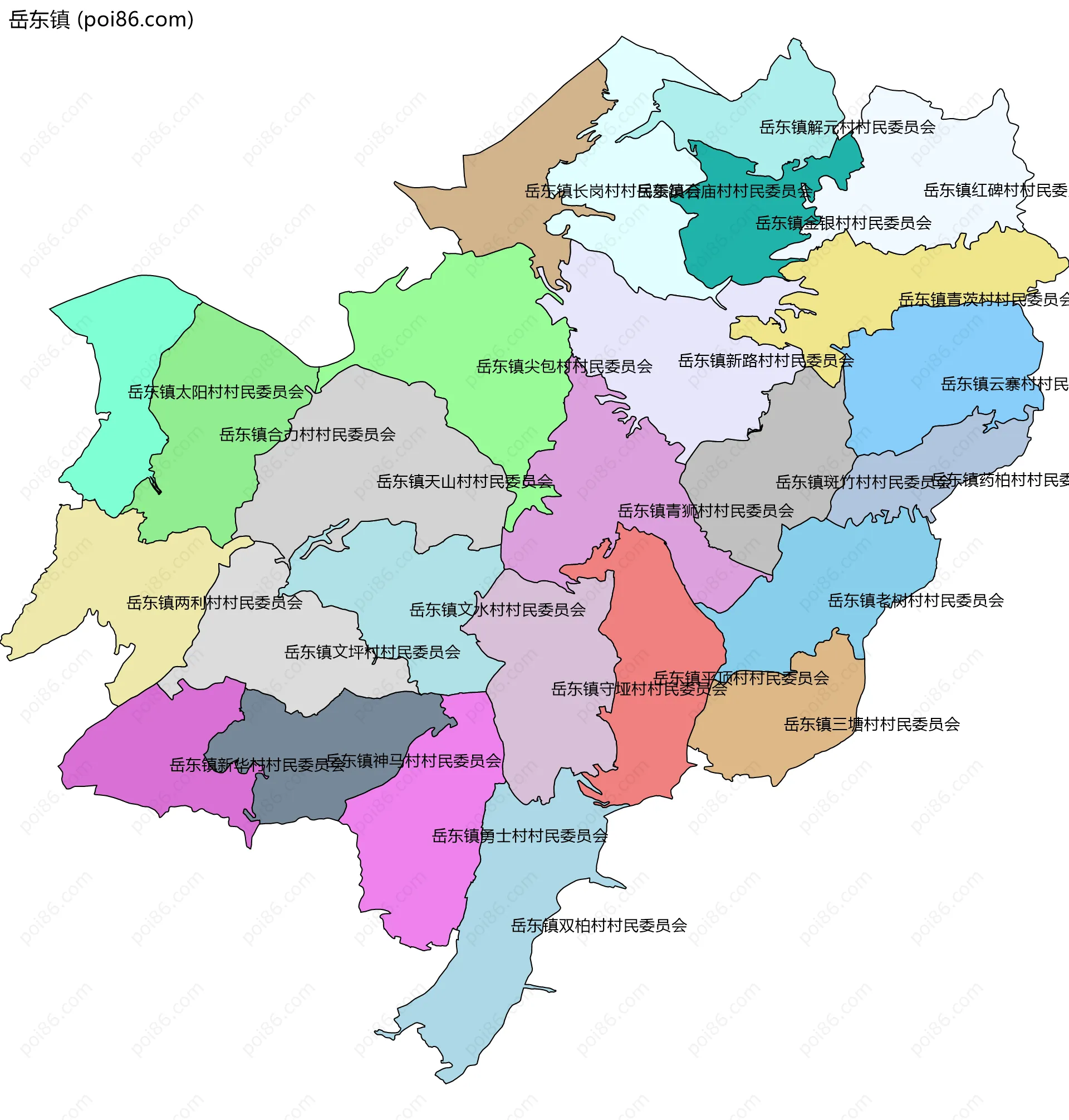 岳东镇边界地图(五级行政区划)