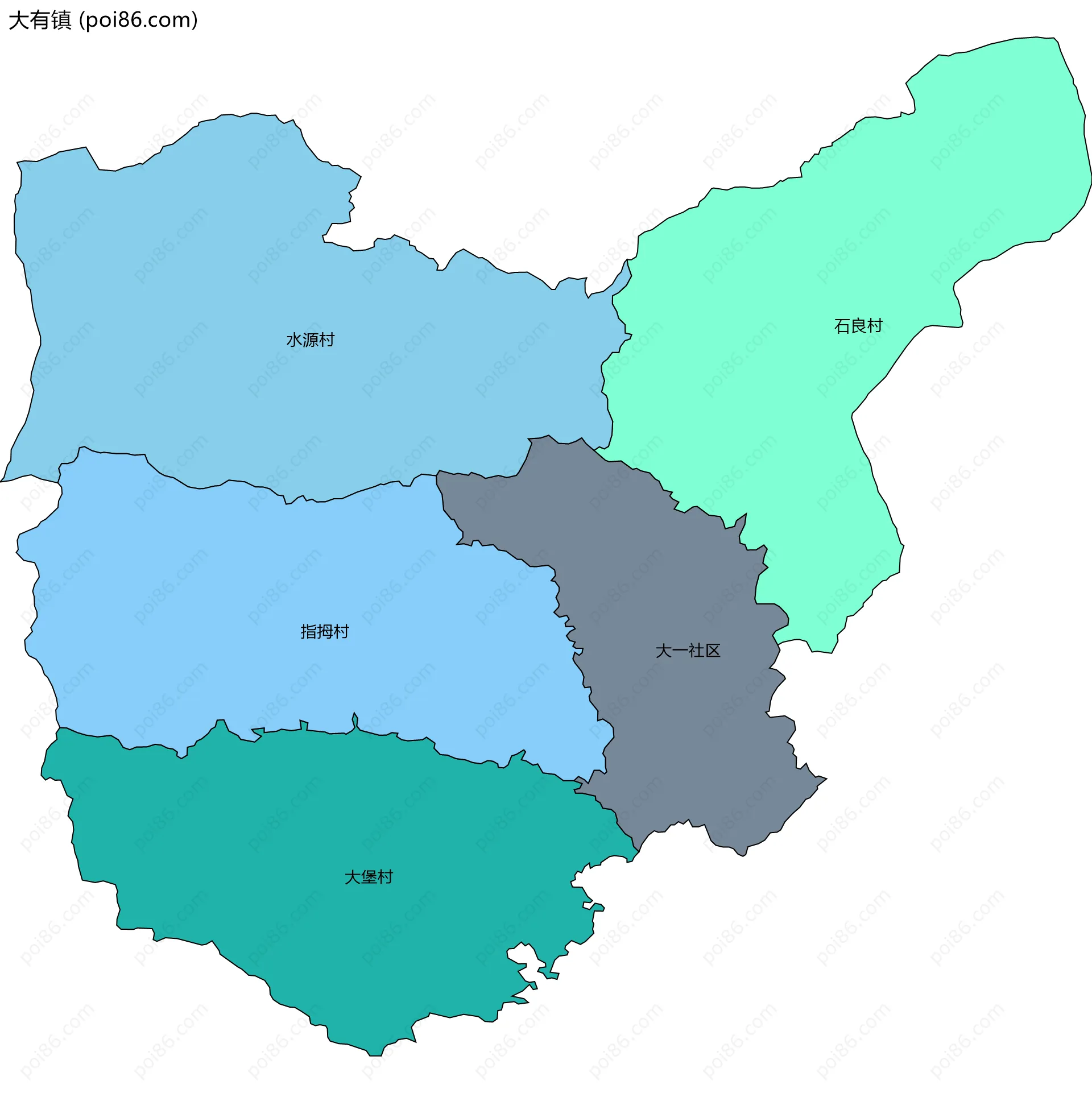 大有镇边界地图(五级行政区划)