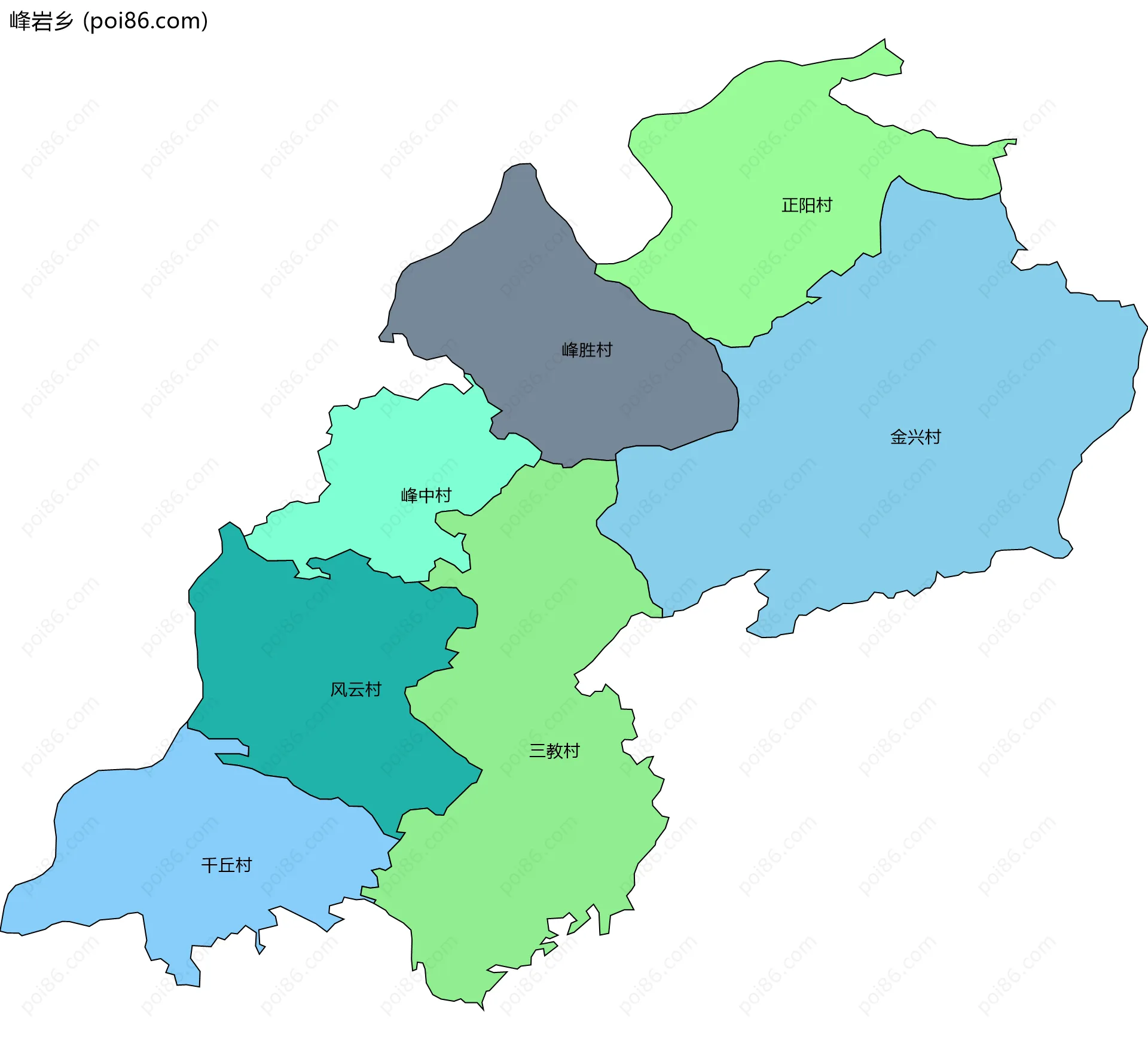 峰岩乡边界地图(五级行政区划)