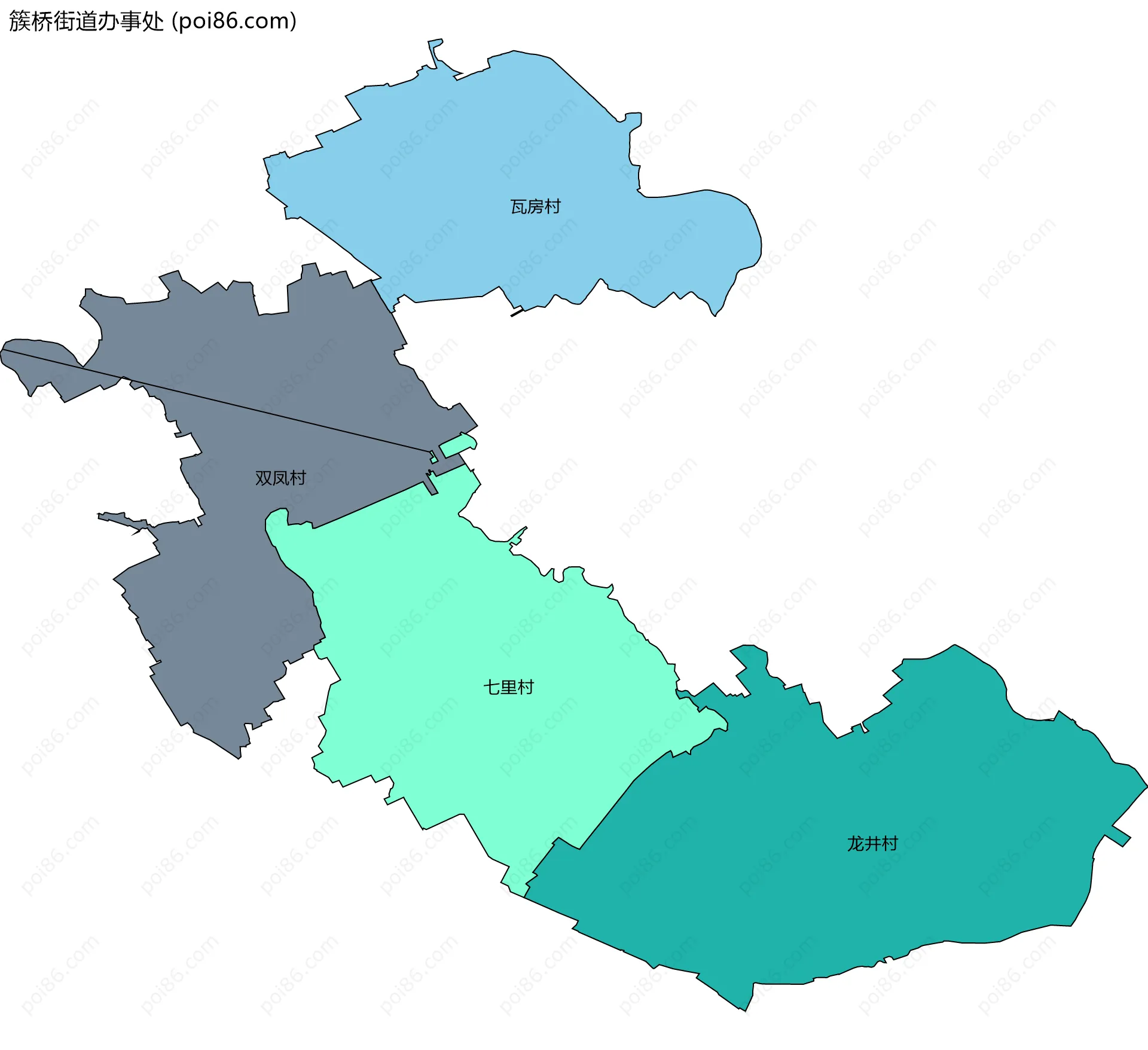 簇桥街道办事处边界地图(五级行政区划)
