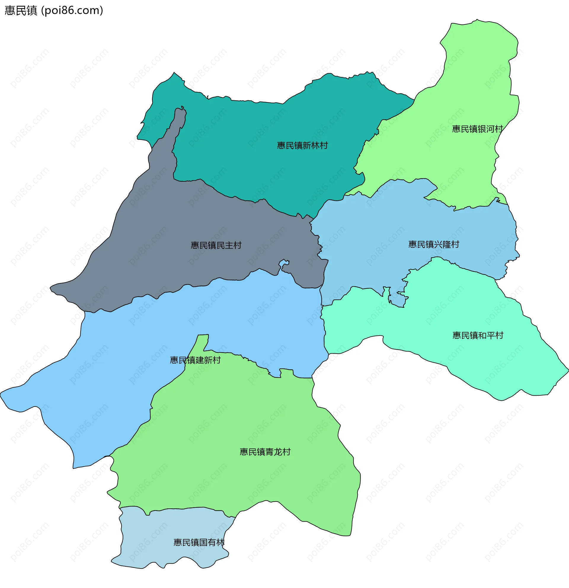 惠民镇边界地图(五级行政区划)