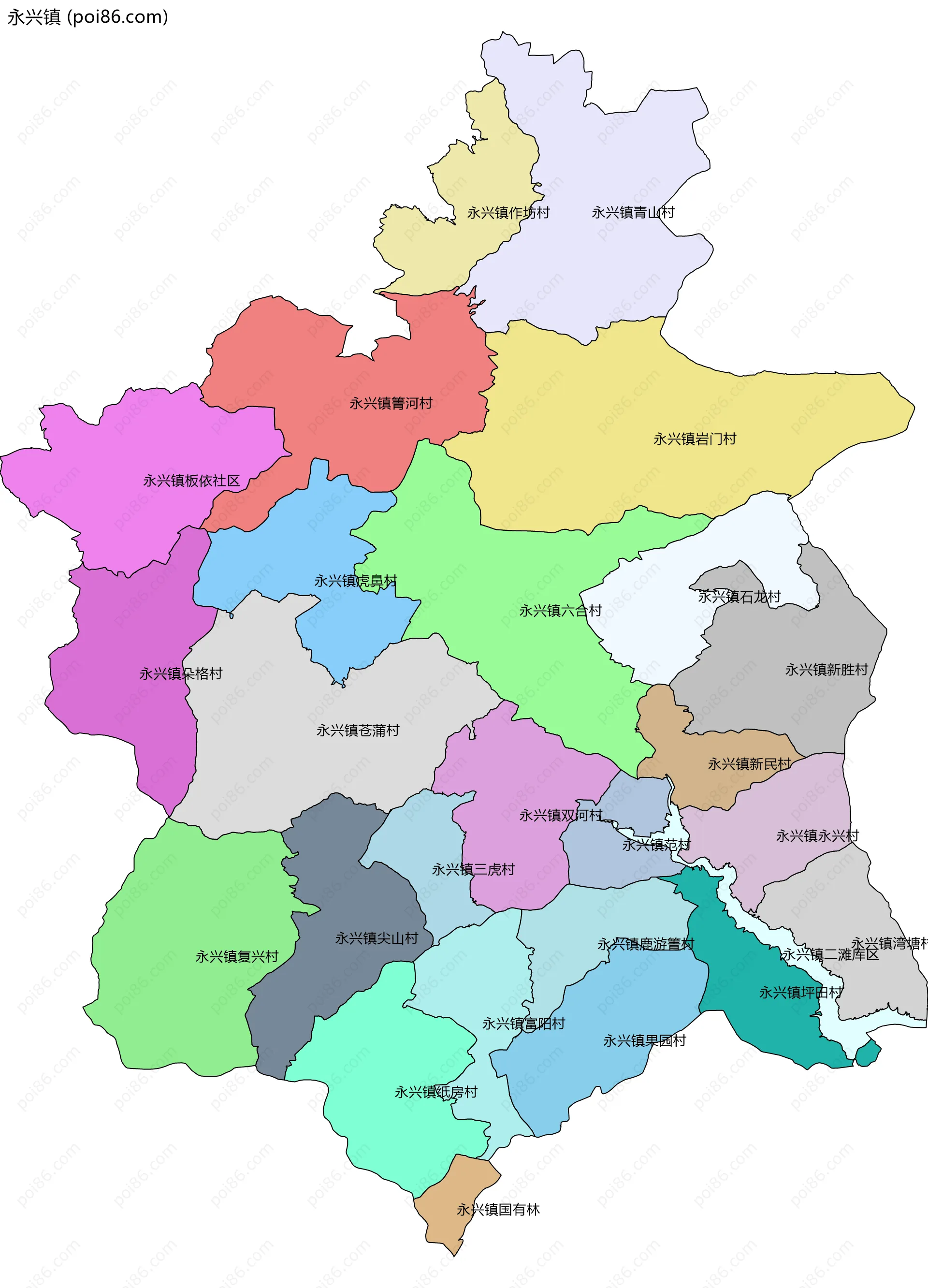 永兴镇边界地图(五级行政区划)