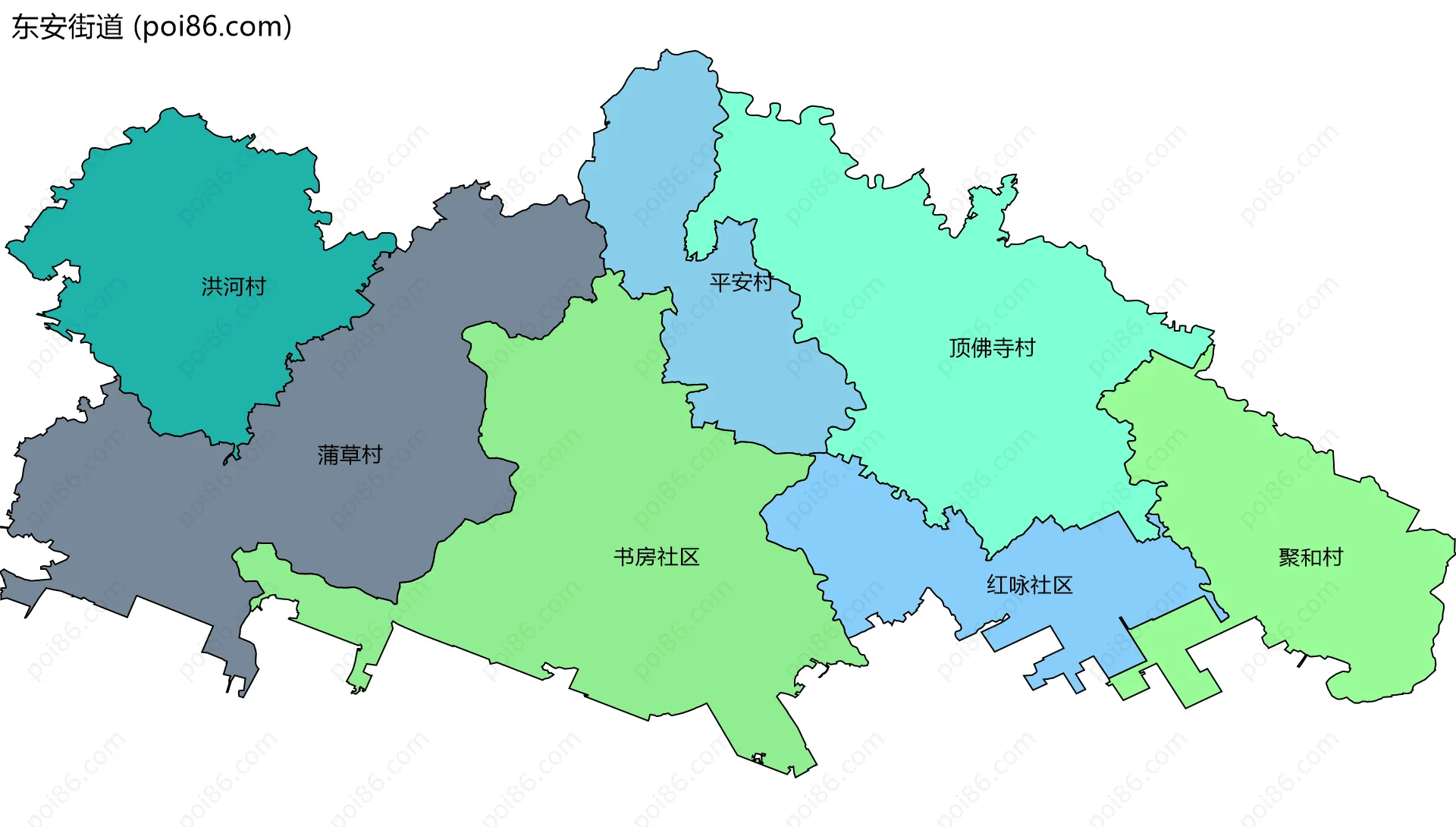 东安街道边界地图(五级行政区划)