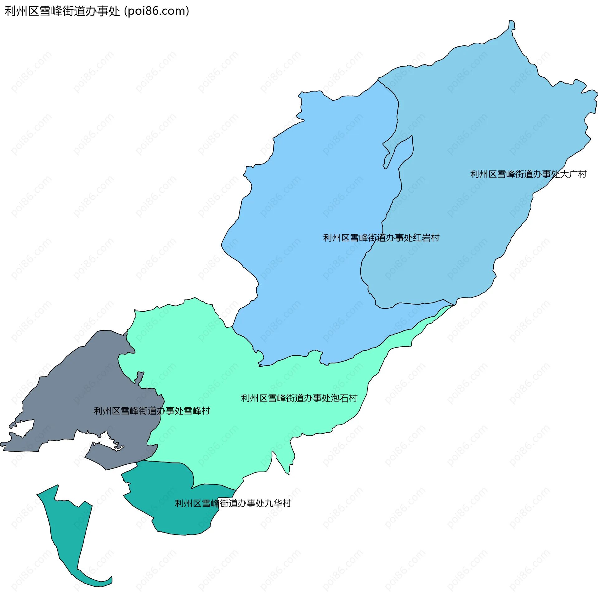 利州区雪峰街道办事处边界地图(五级行政区划)