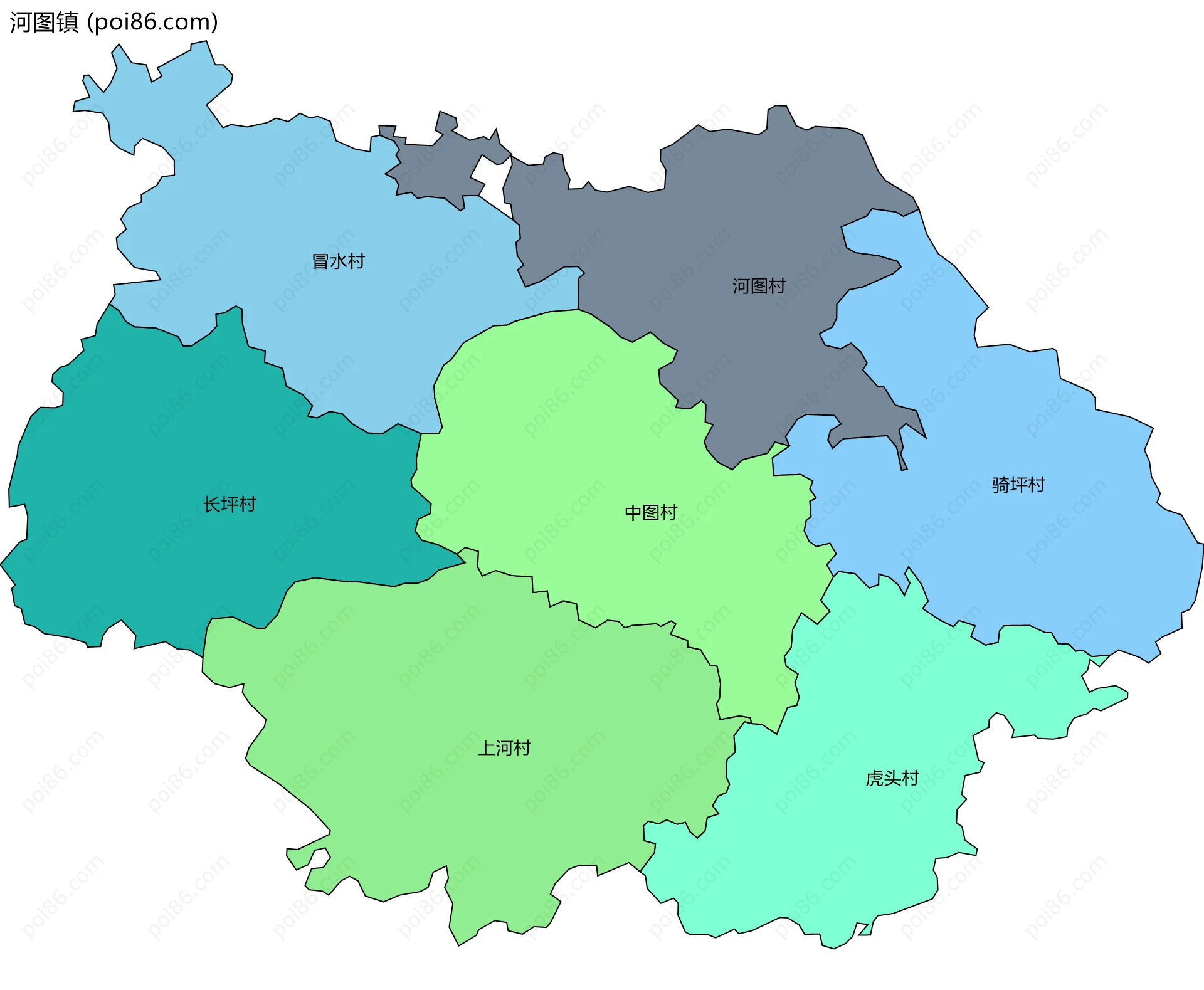 河图镇边界地图(五级行政区划)