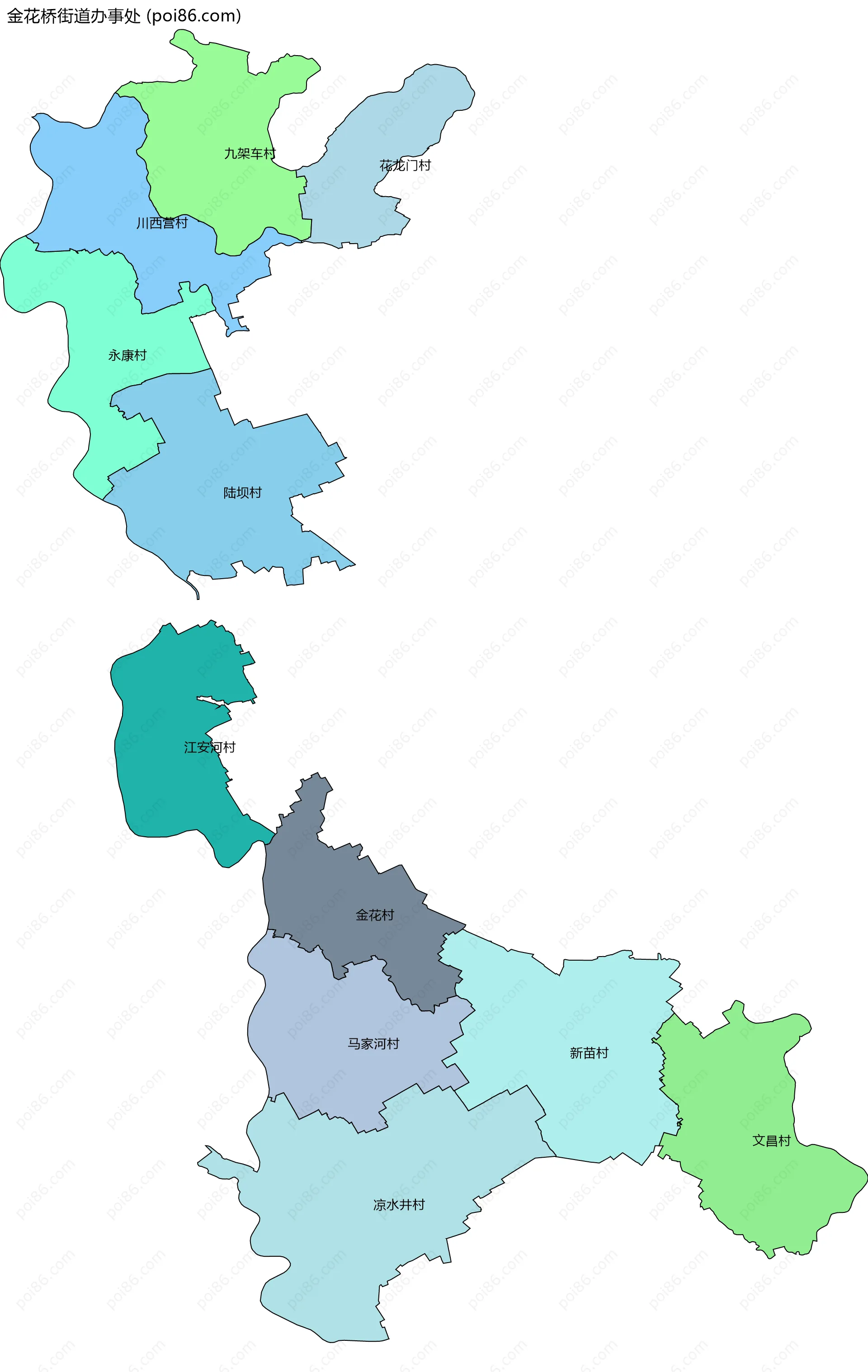 金花桥街道办事处边界地图(五级行政区划)