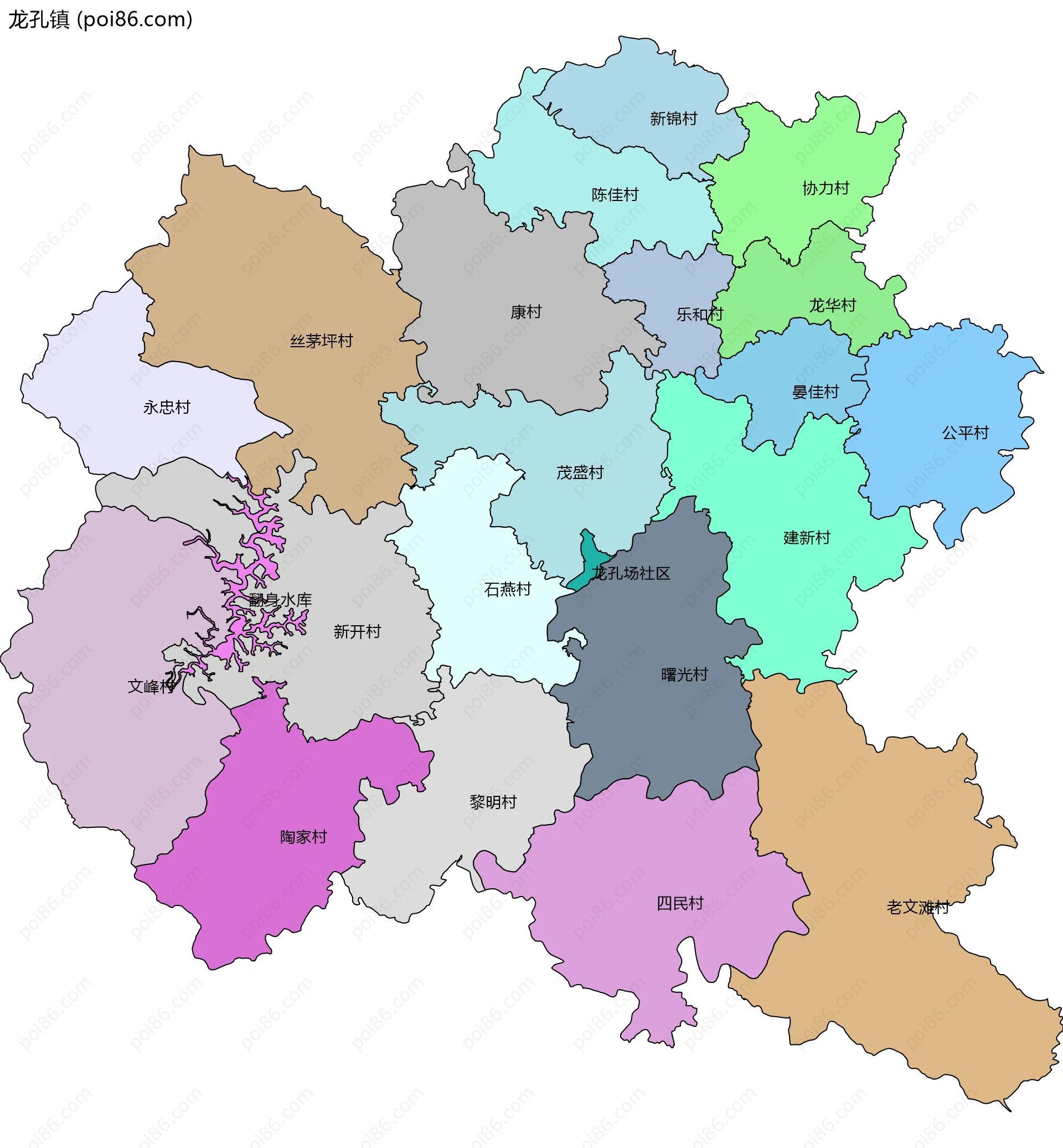 龙孔镇边界地图(五级行政区划)