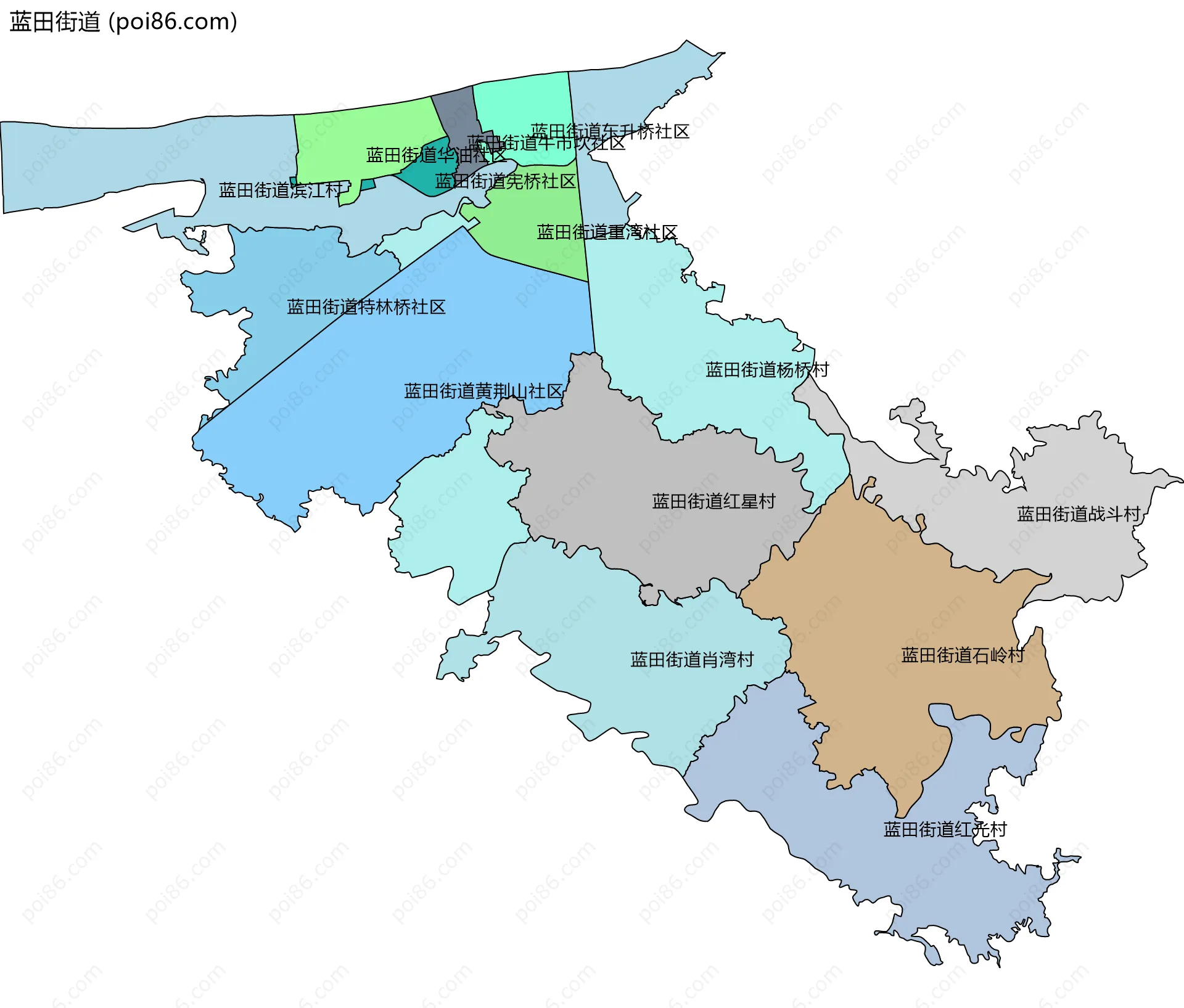 蓝田街道边界地图(五级行政区划)