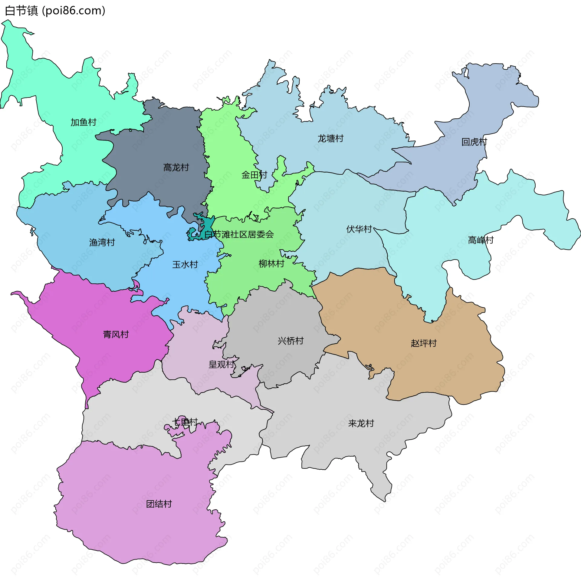 白节镇边界地图(五级行政区划)