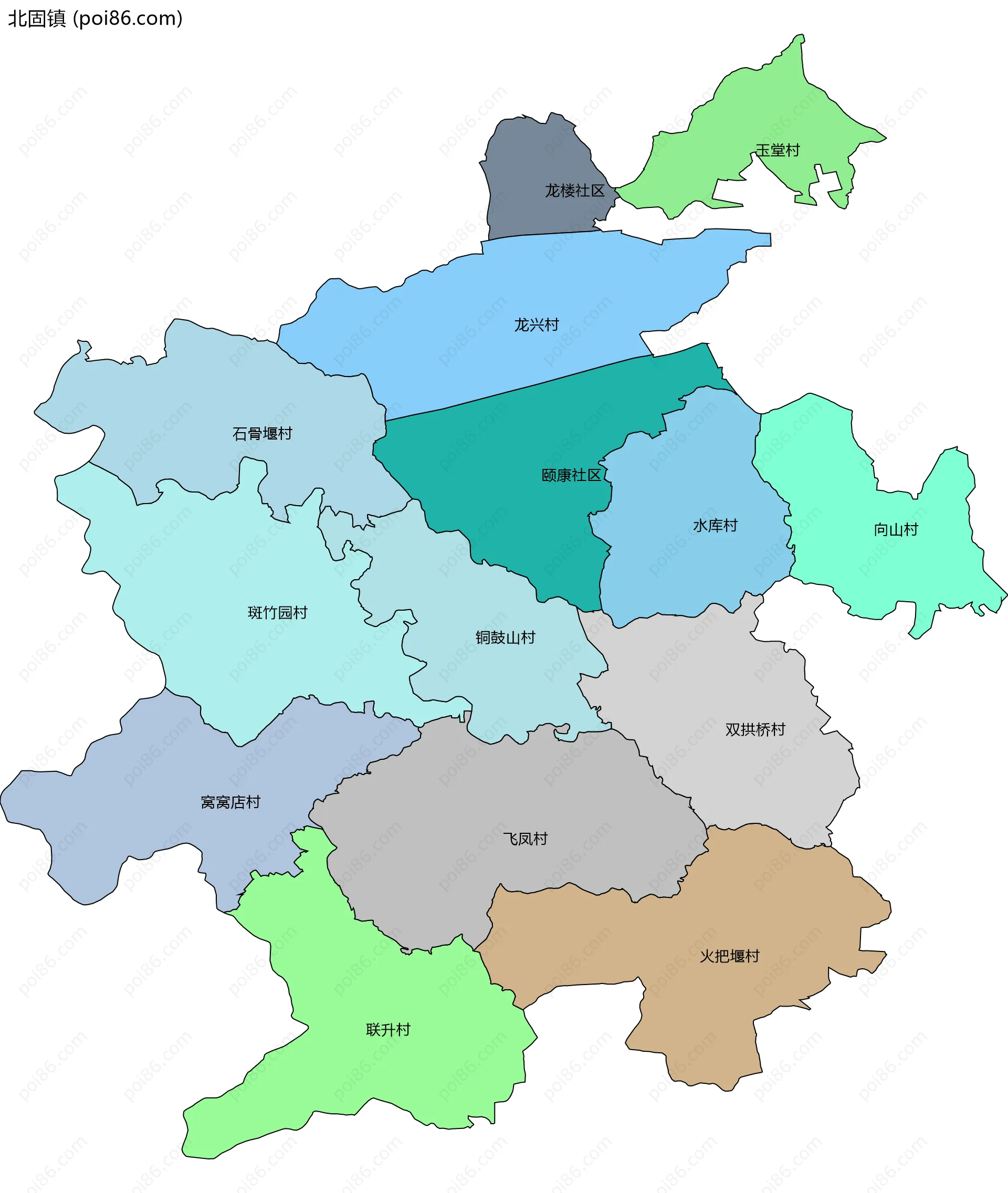 北固镇边界地图(五级行政区划)