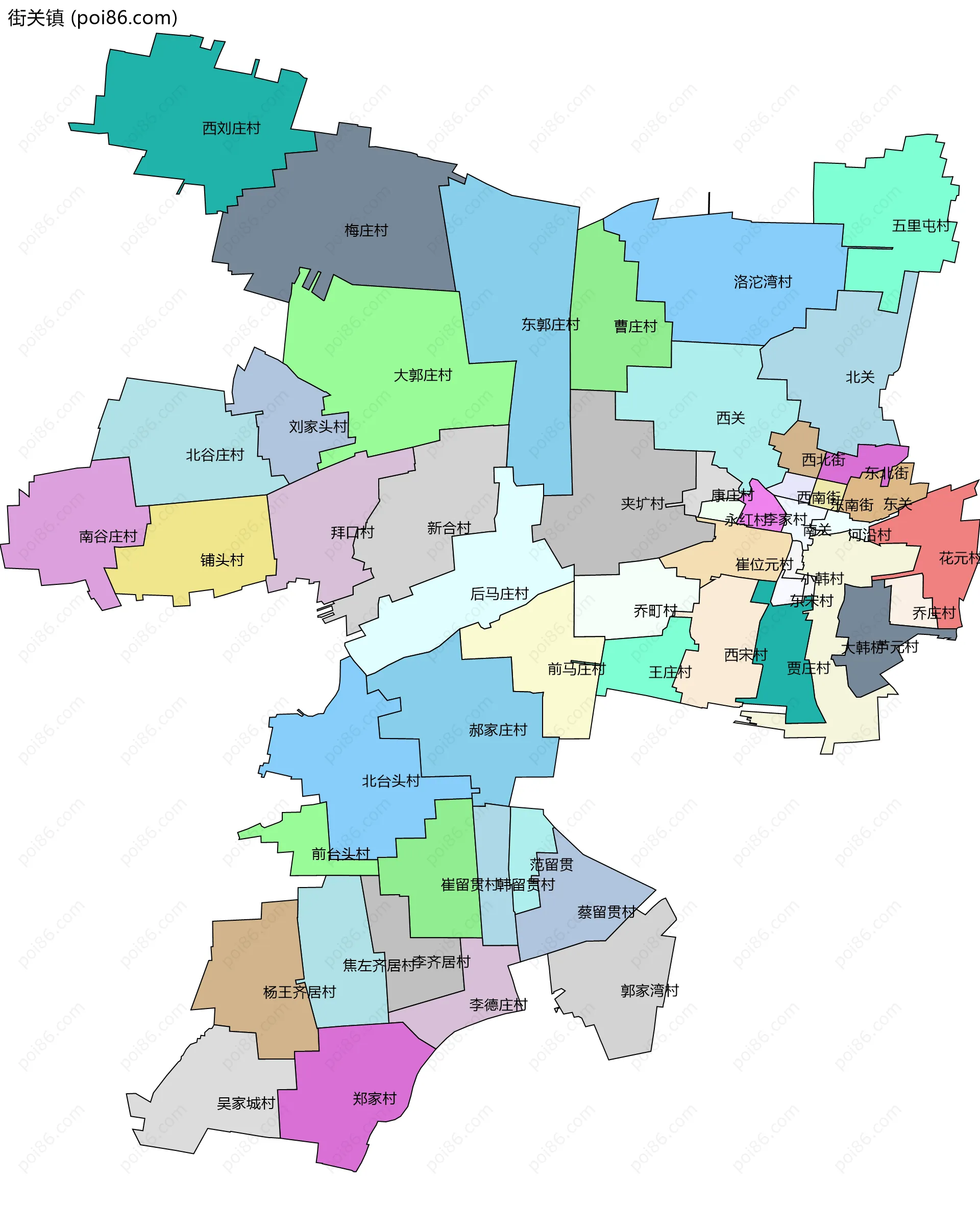 街关镇边界地图(五级行政区划)