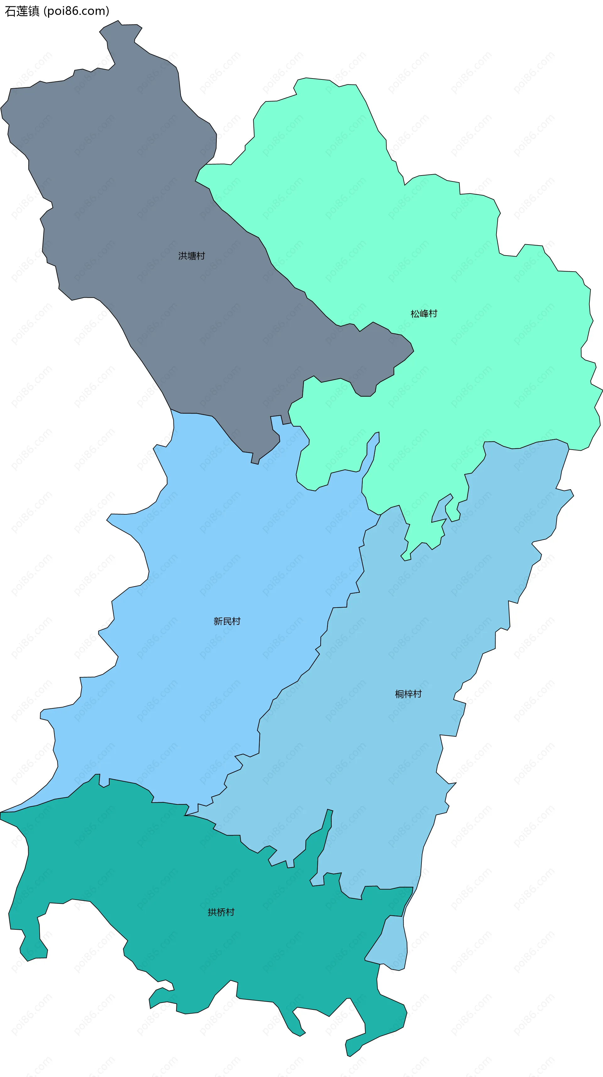 石莲镇边界地图(五级行政区划)
