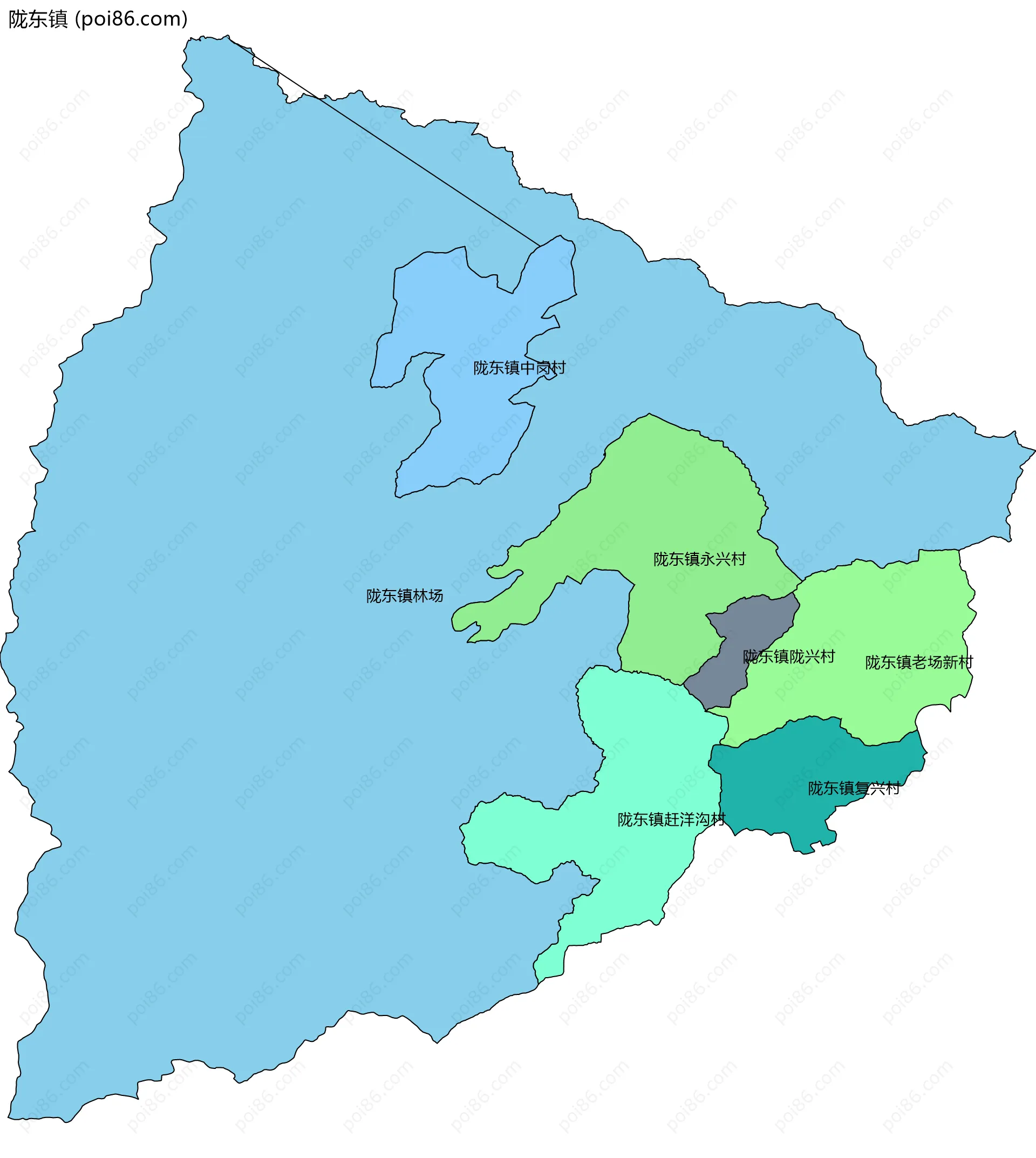 陇东镇边界地图(五级行政区划)