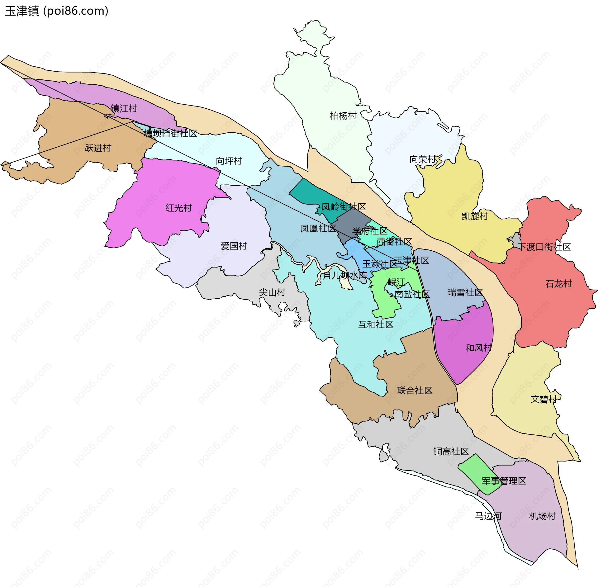 玉津镇边界地图(五级行政区划)
