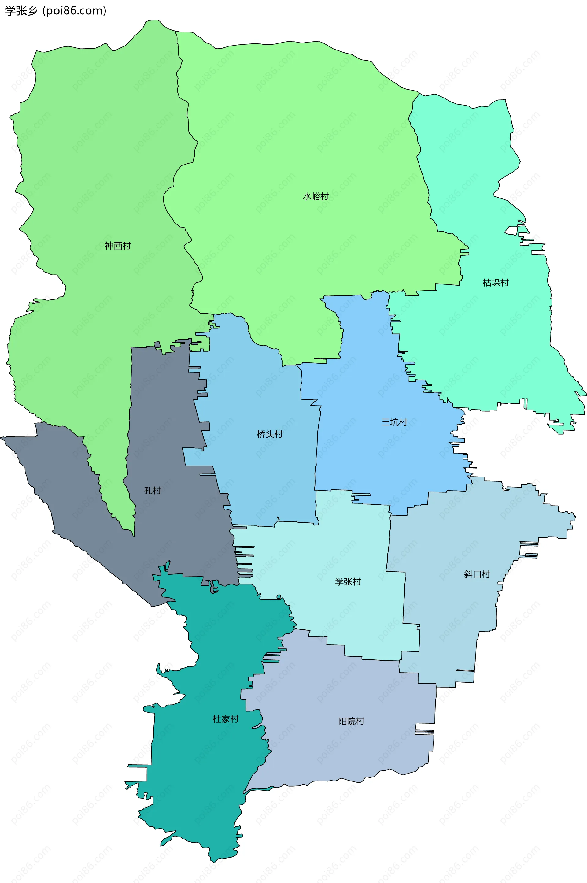 学张乡边界地图(五级行政区划)