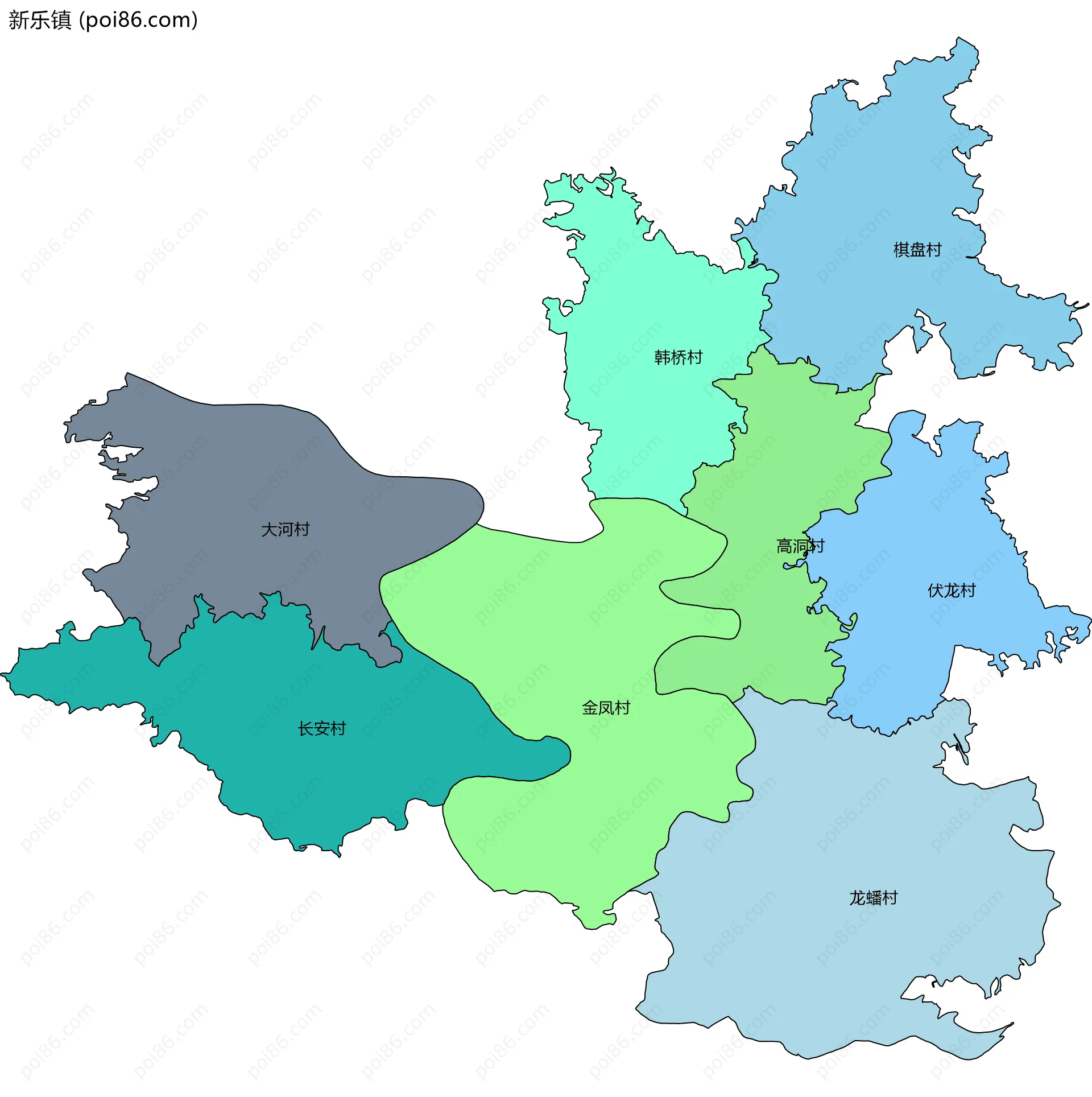 新乐镇边界地图(五级行政区划)