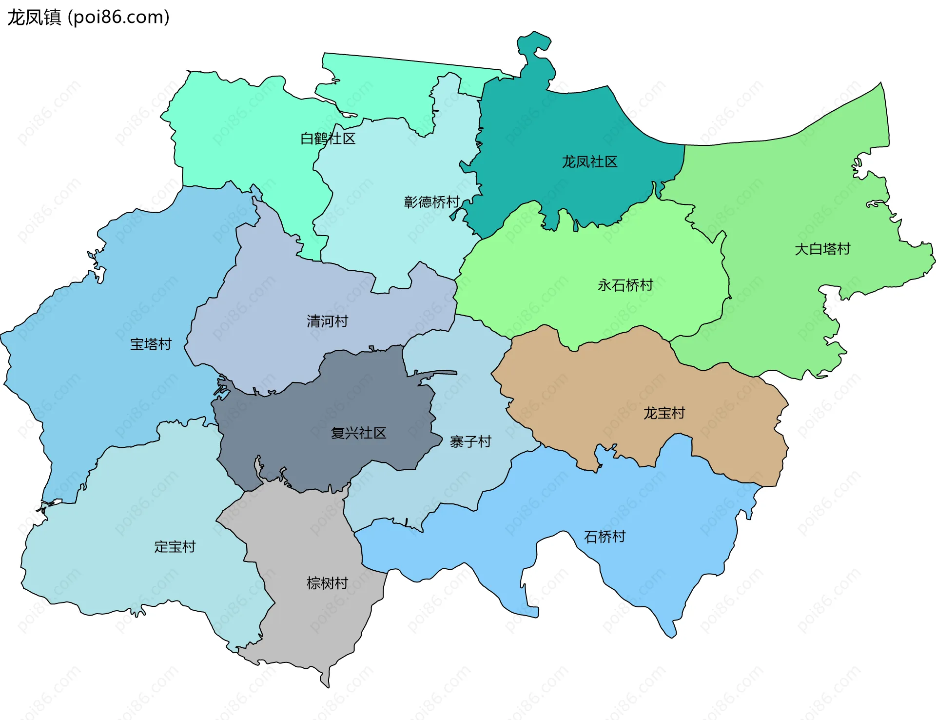 龙凤镇边界地图(五级行政区划)