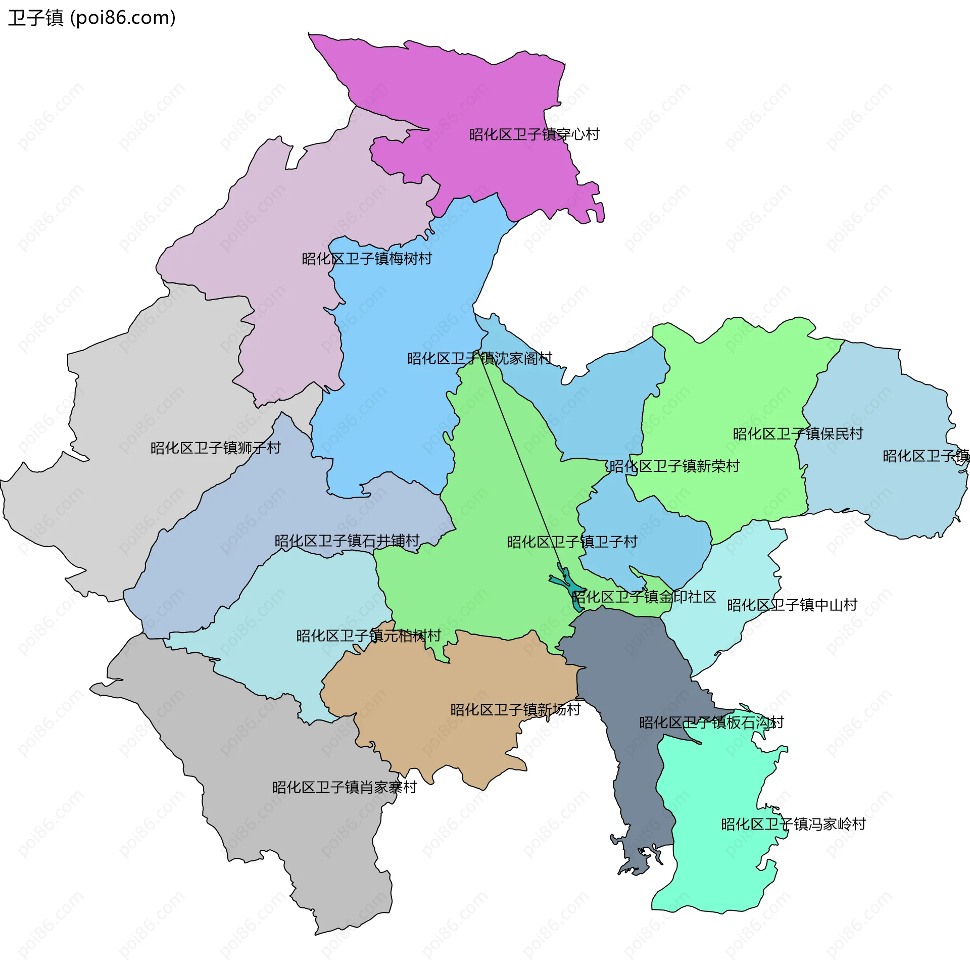 卫子镇边界地图(五级行政区划)