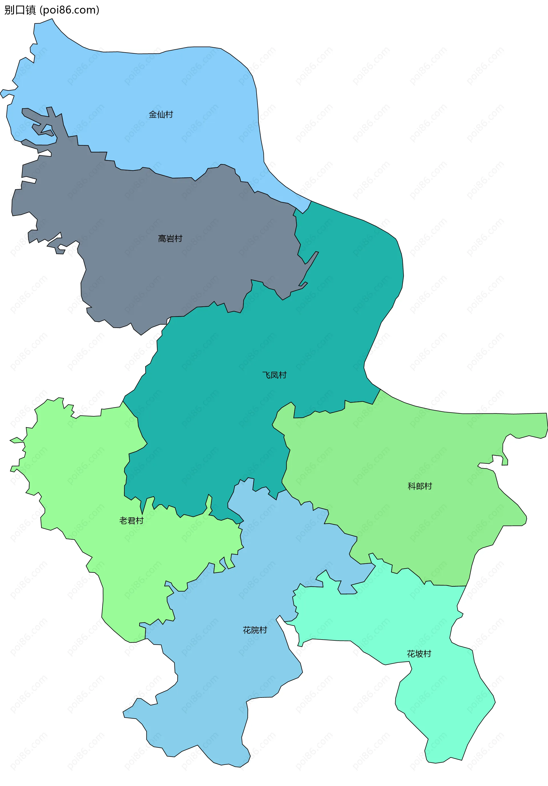 别口镇边界地图(五级行政区划)