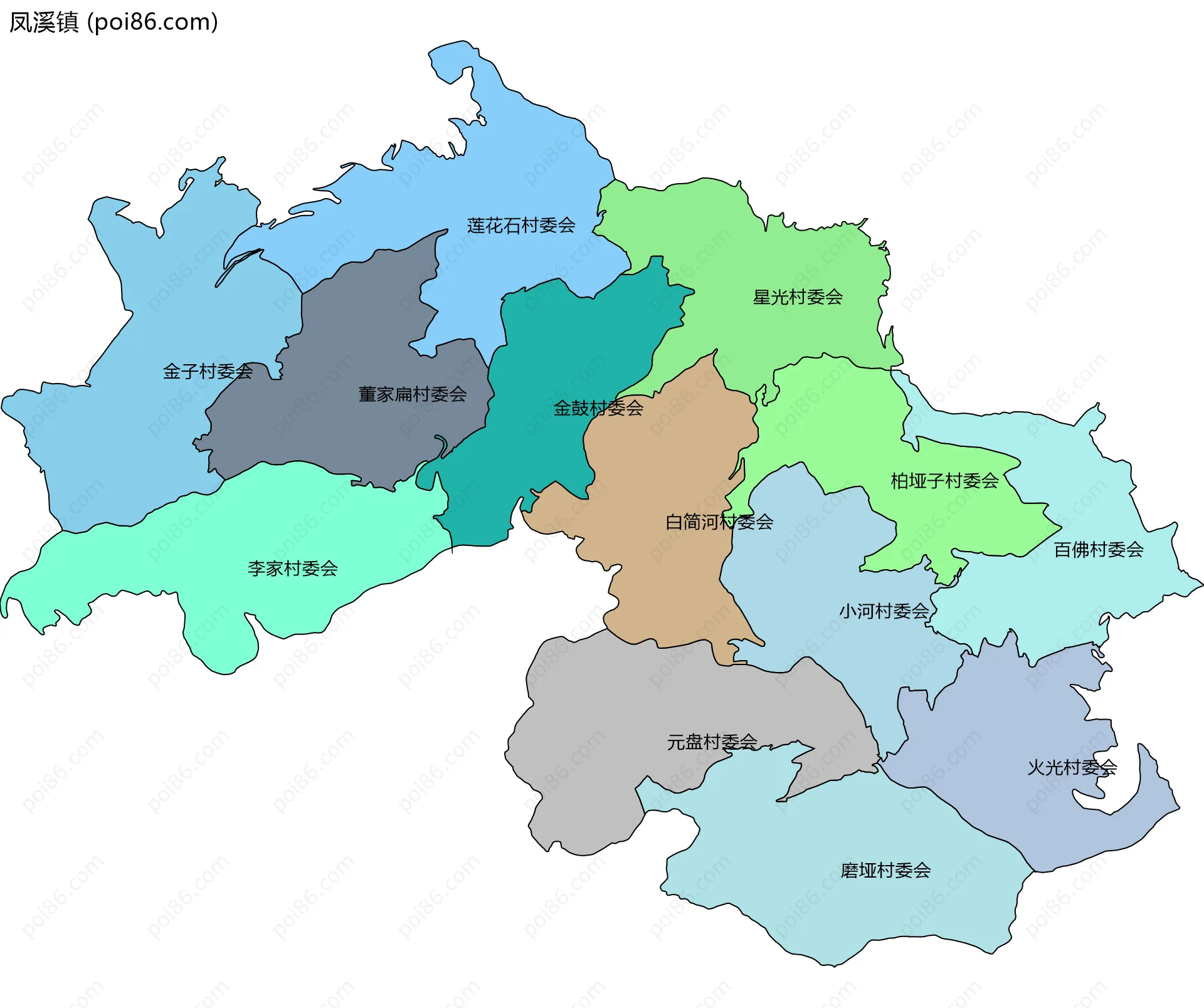 凤溪镇边界地图(五级行政区划)