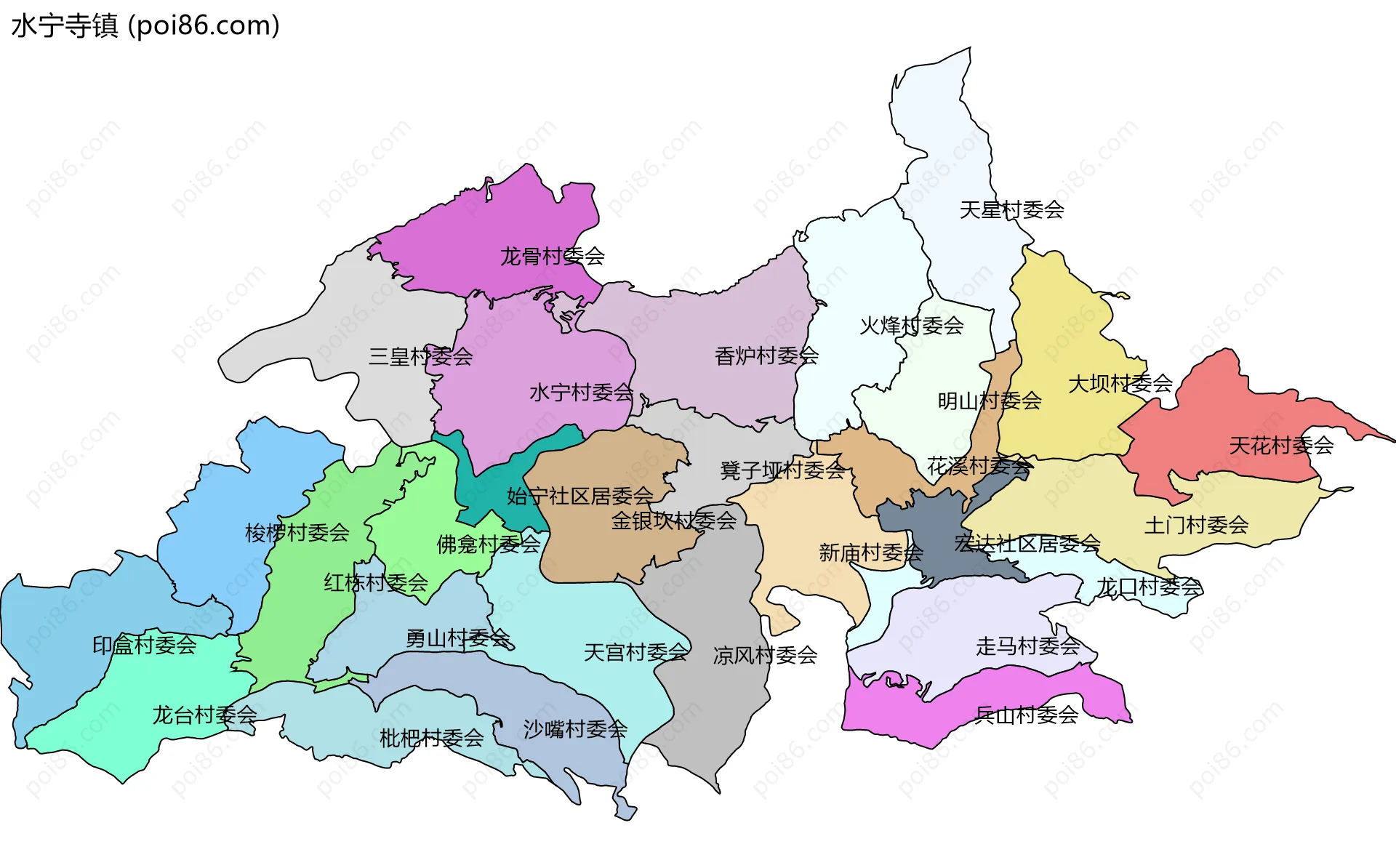 水宁寺镇边界地图(五级行政区划)