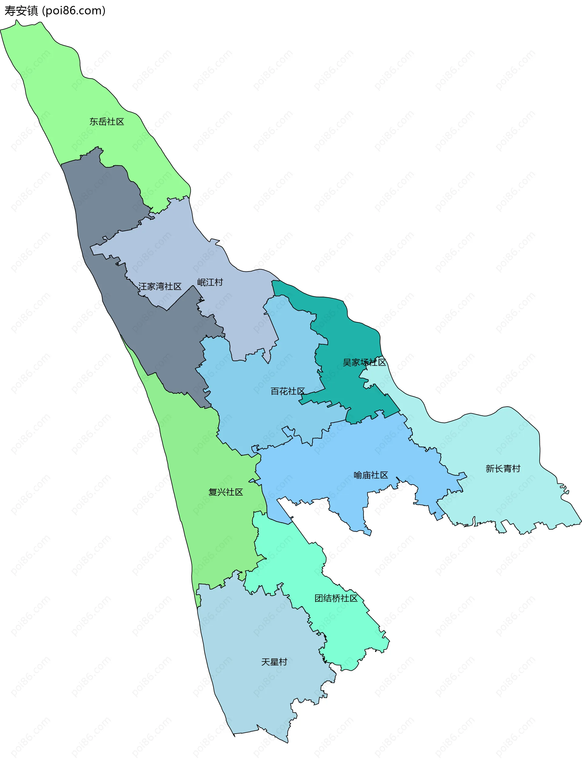 寿安镇边界地图(五级行政区划)