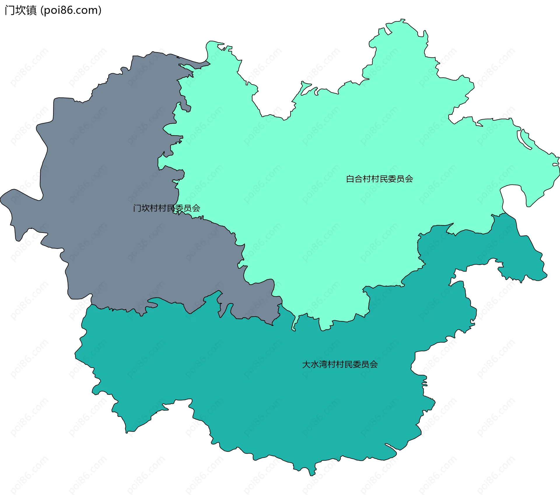 门坎镇边界地图(五级行政区划)